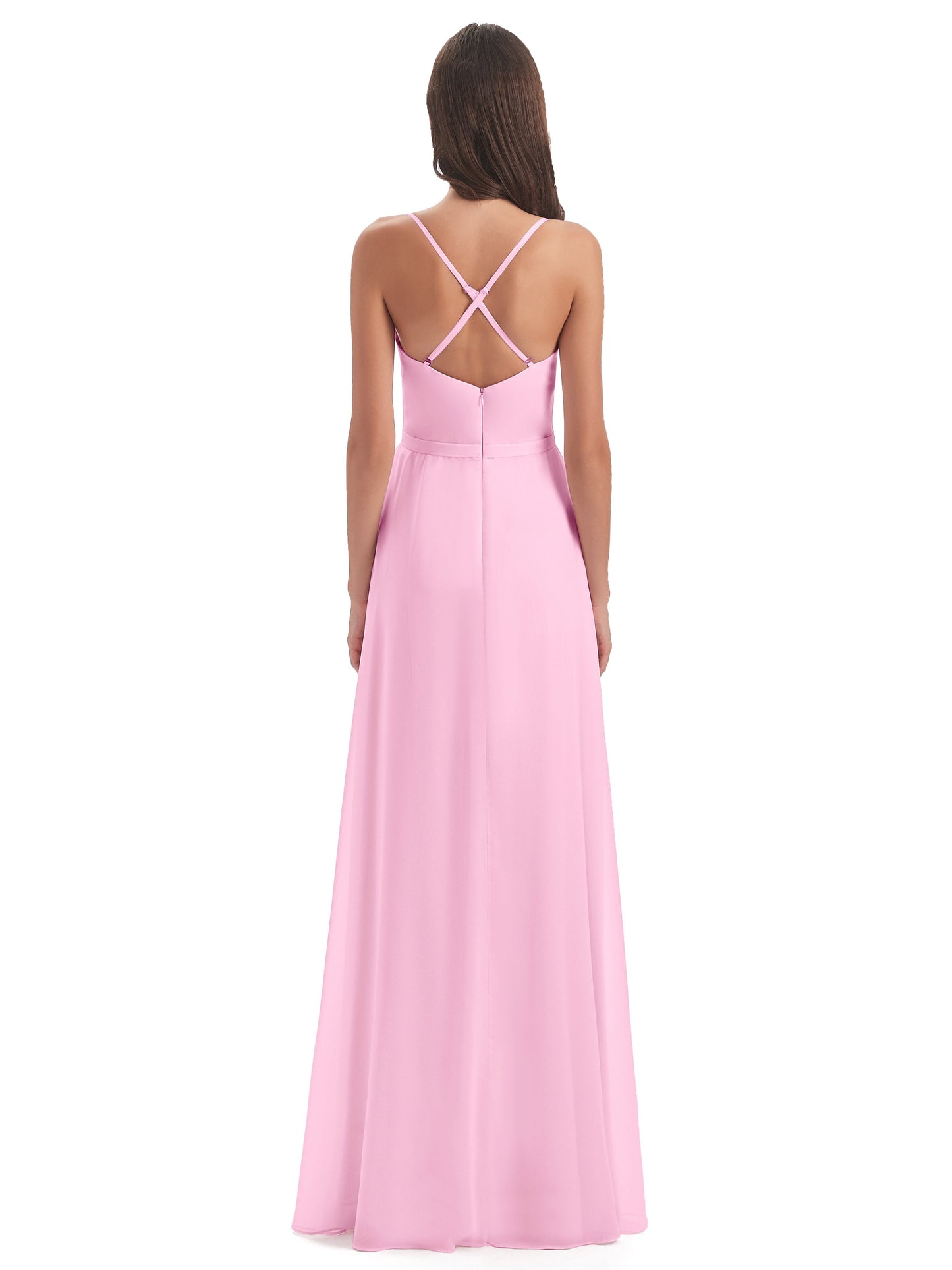 Delilah Sheath Spaghetti Straps Chiffon Long Bridesmaid Dresses