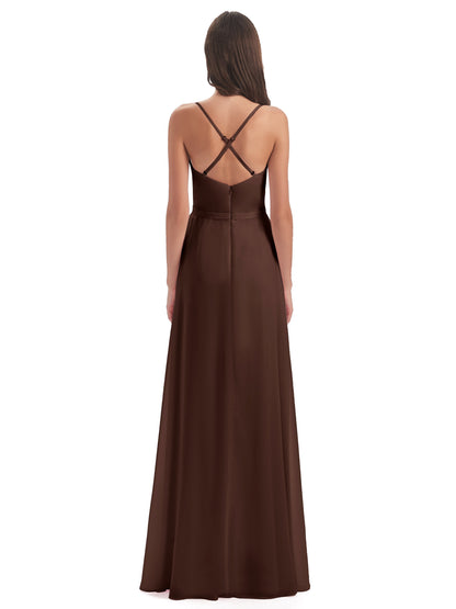 Delilah Sheath Spaghetti Straps Chiffon Long Bridesmaid Dresses