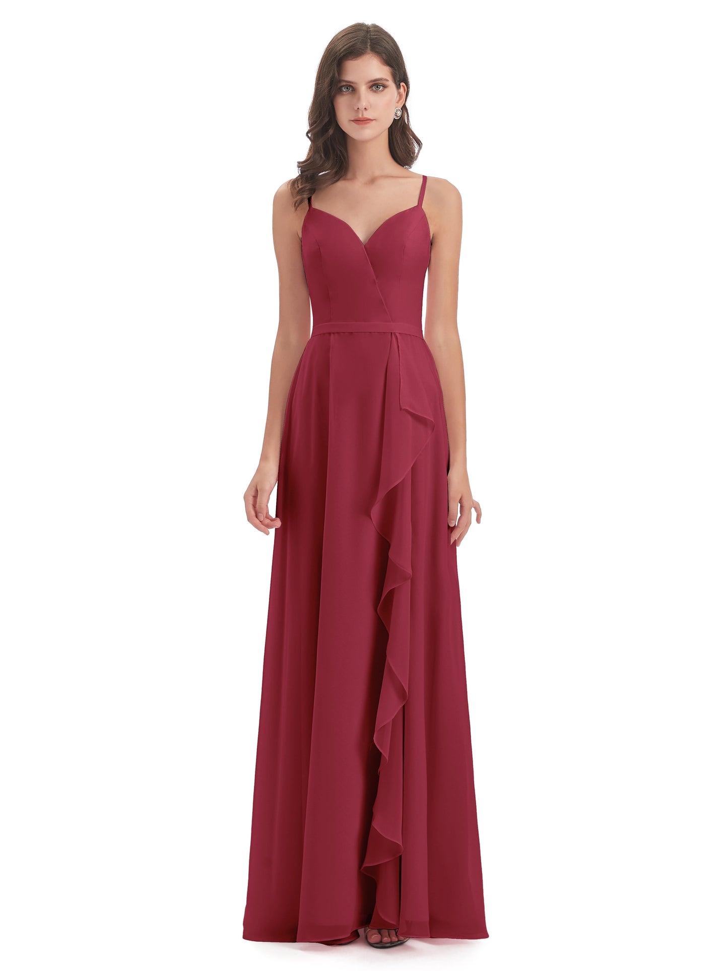 Delilah Sheath Spaghetti Straps Chiffon Long Bridesmaid Dresses