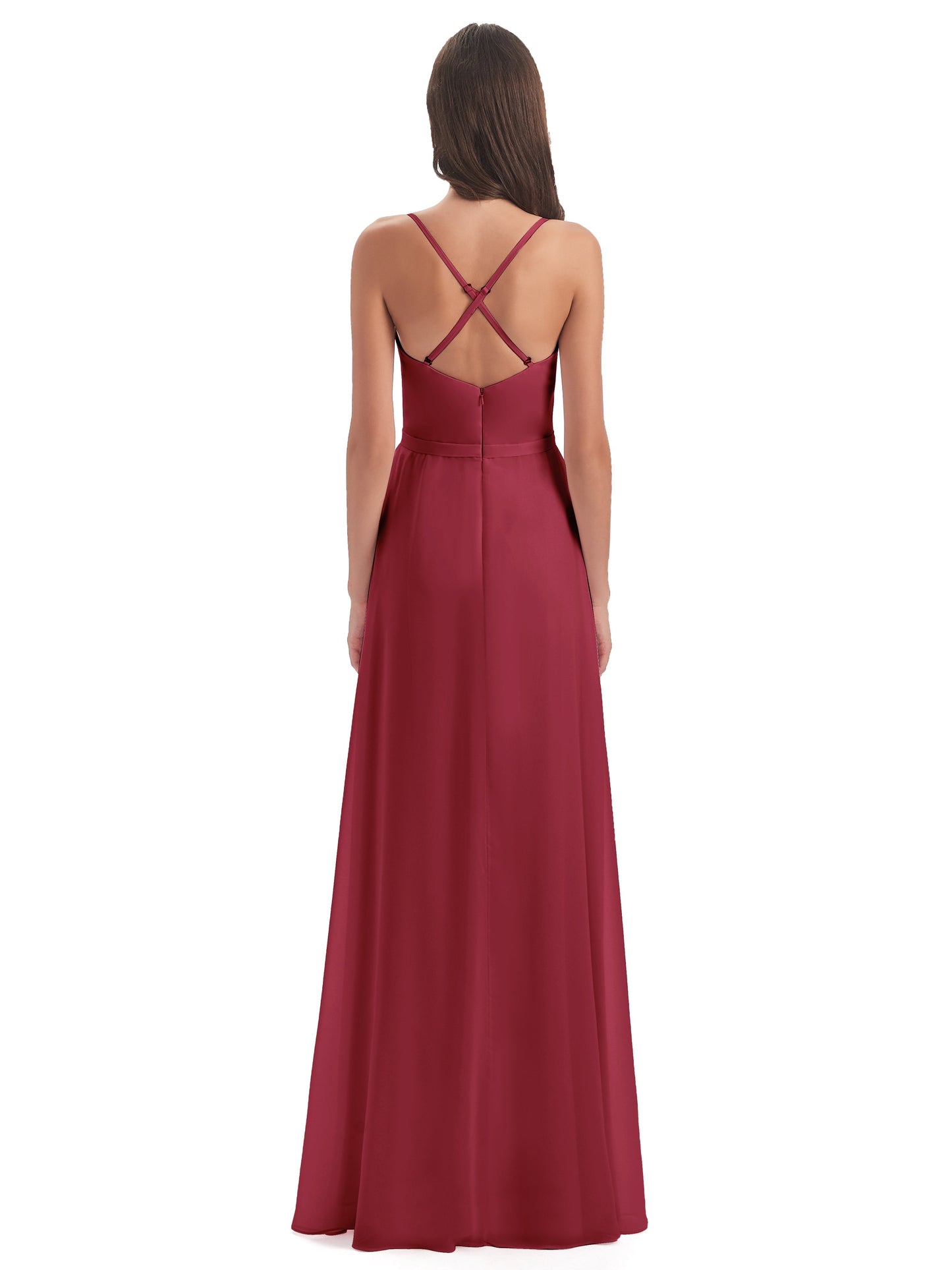 Delilah Sheath Spaghetti Straps Chiffon Long Bridesmaid Dresses