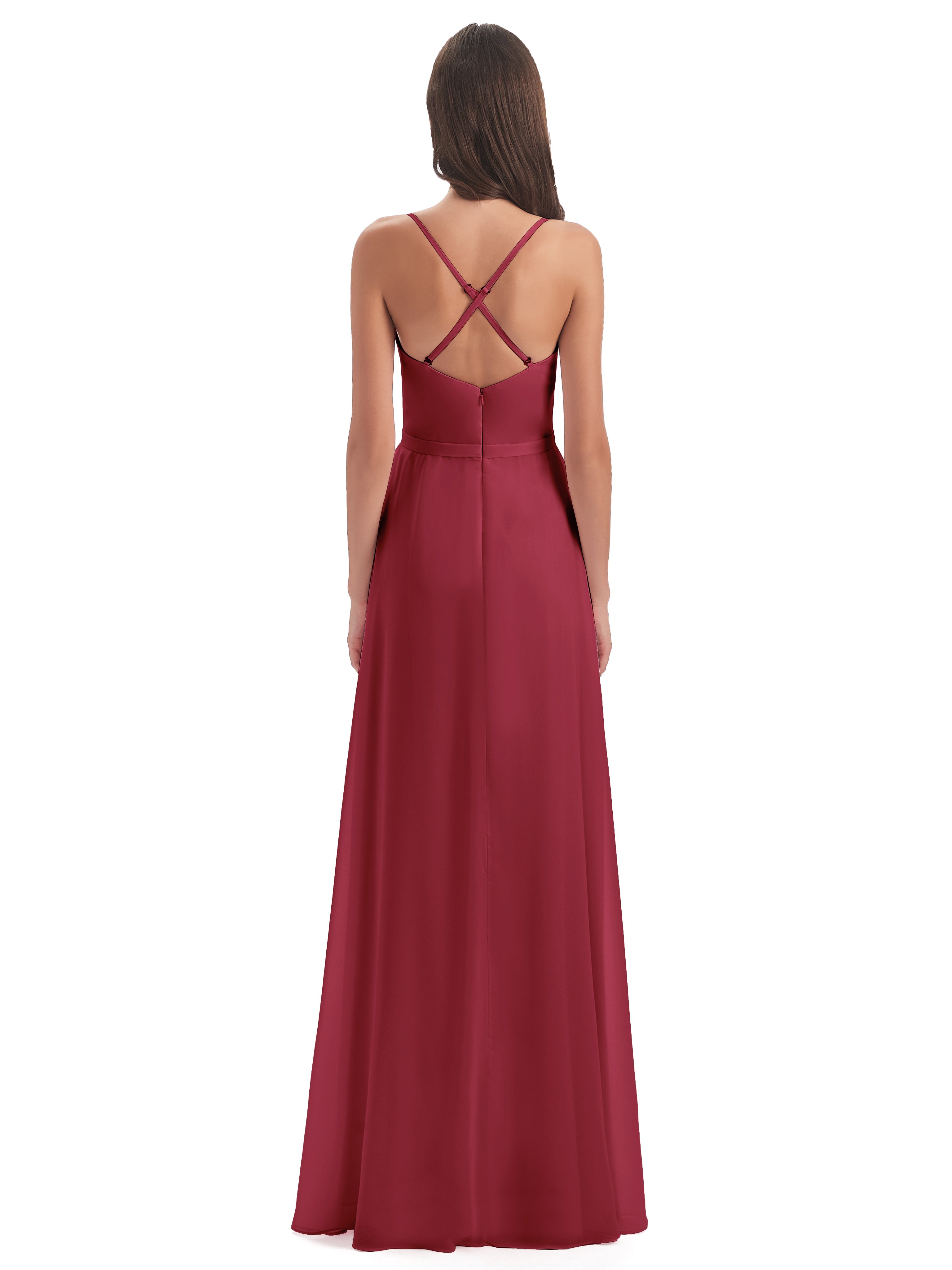 Delilah Sheath Spaghetti Straps Chiffon Long Bridesmaid Dresses