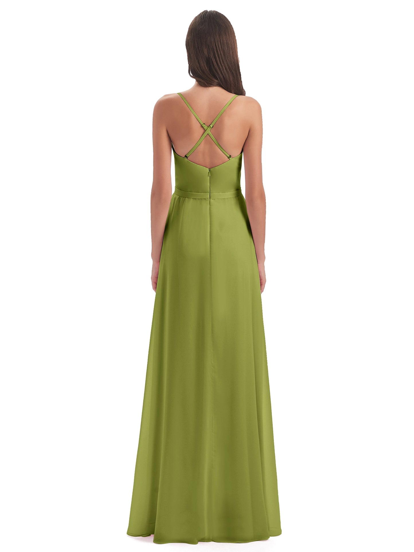 Delilah Sheath Spaghetti Straps Chiffon Long Bridesmaid Dresses