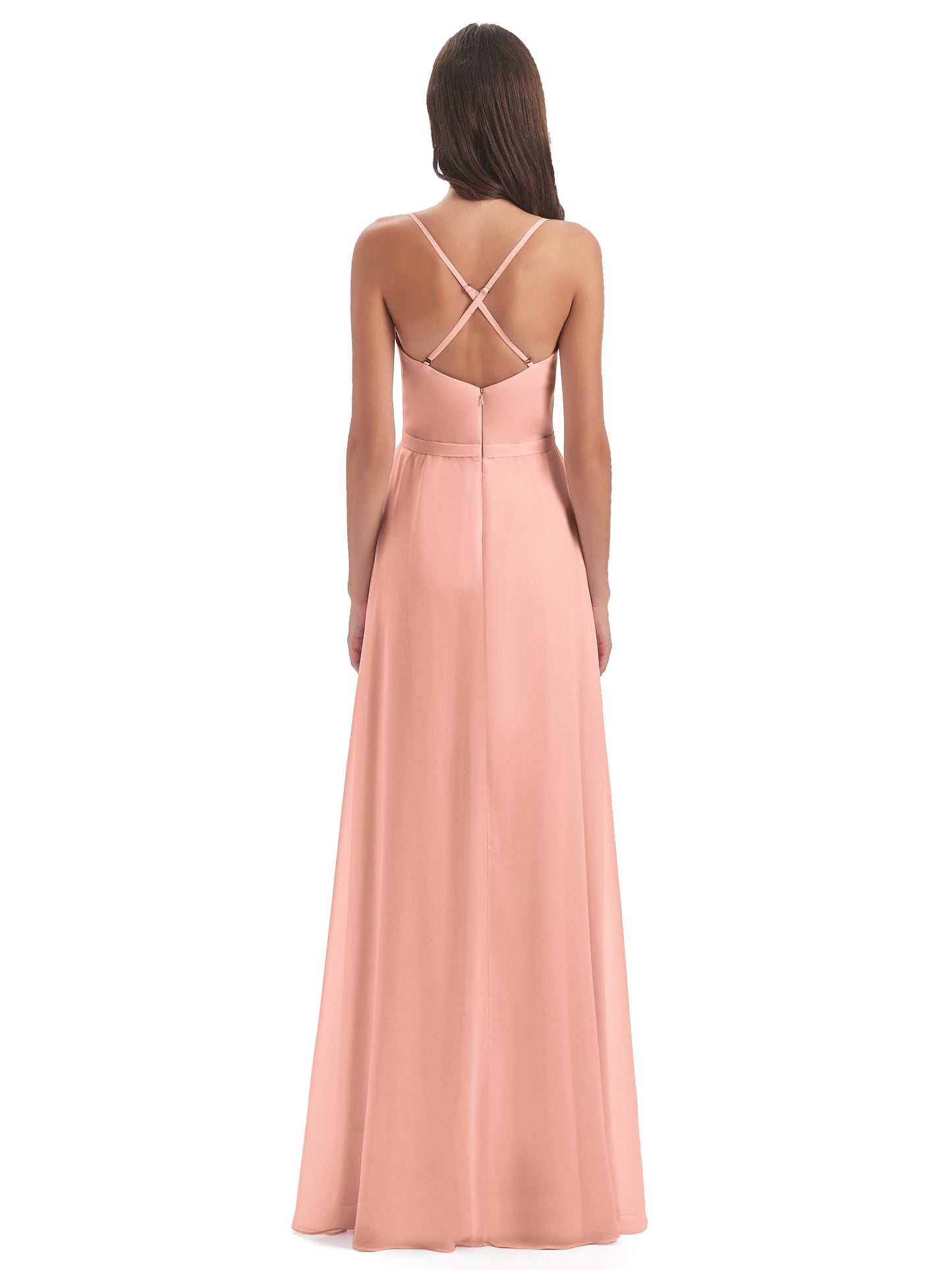 Delilah Sheath Spaghetti Straps Chiffon Long Bridesmaid Dresses
