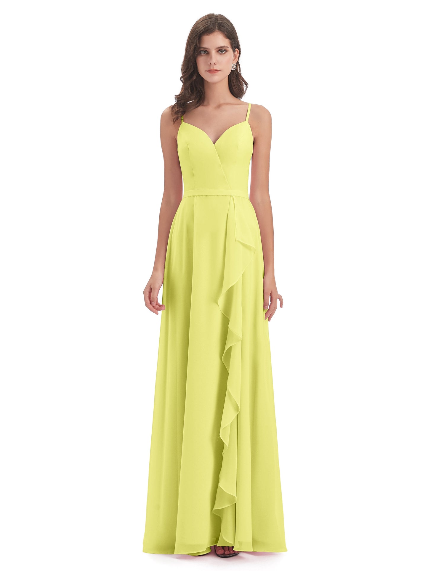 Delilah Sheath Spaghetti Straps Chiffon Long Bridesmaid Dresses