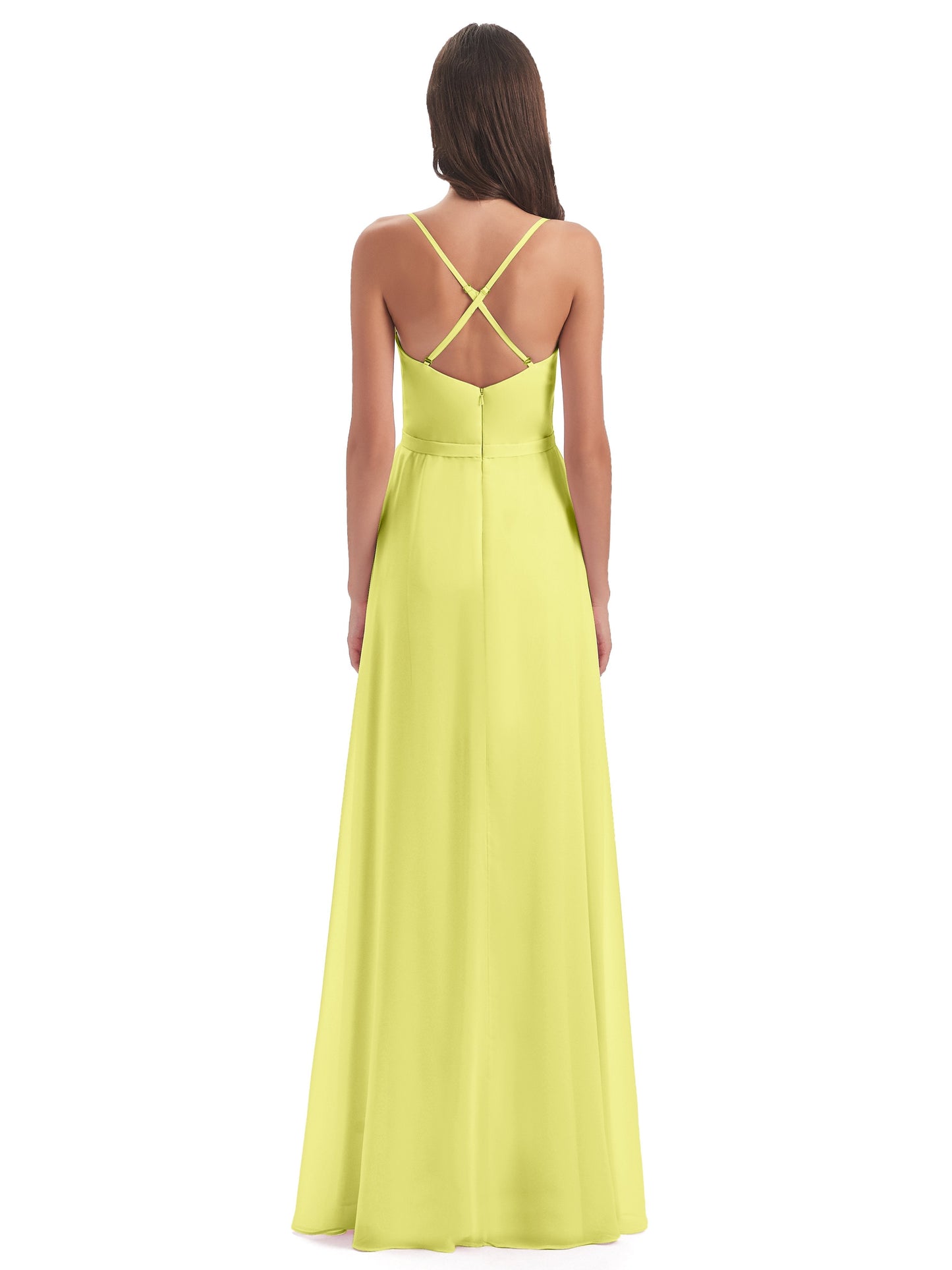 Delilah Sheath Spaghetti Straps Chiffon Long Bridesmaid Dresses