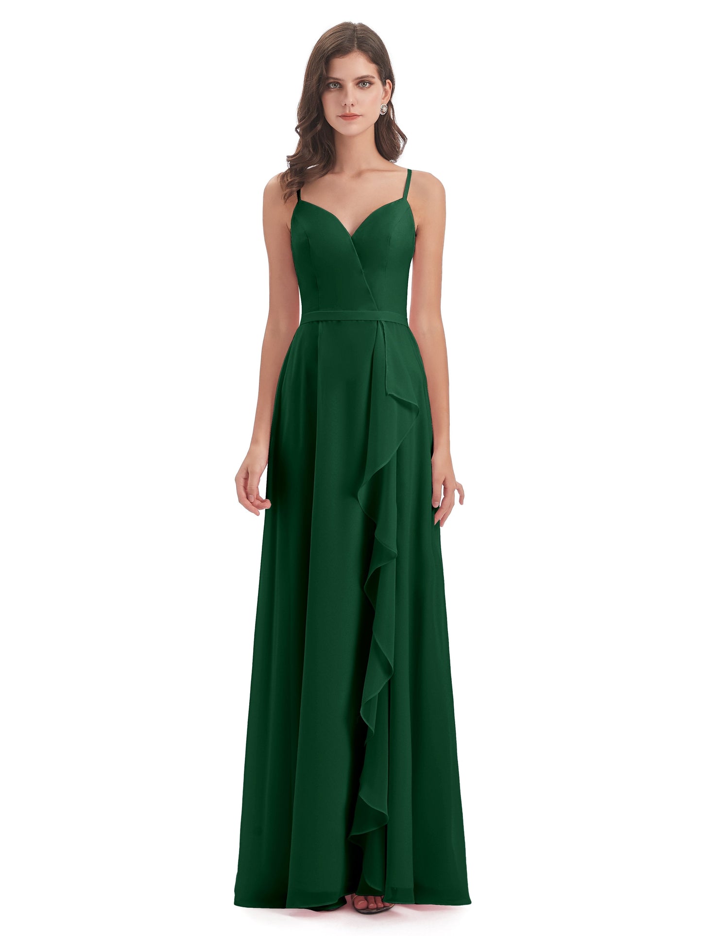 Delilah Sheath Spaghetti Straps Chiffon Long Bridesmaid Dresses