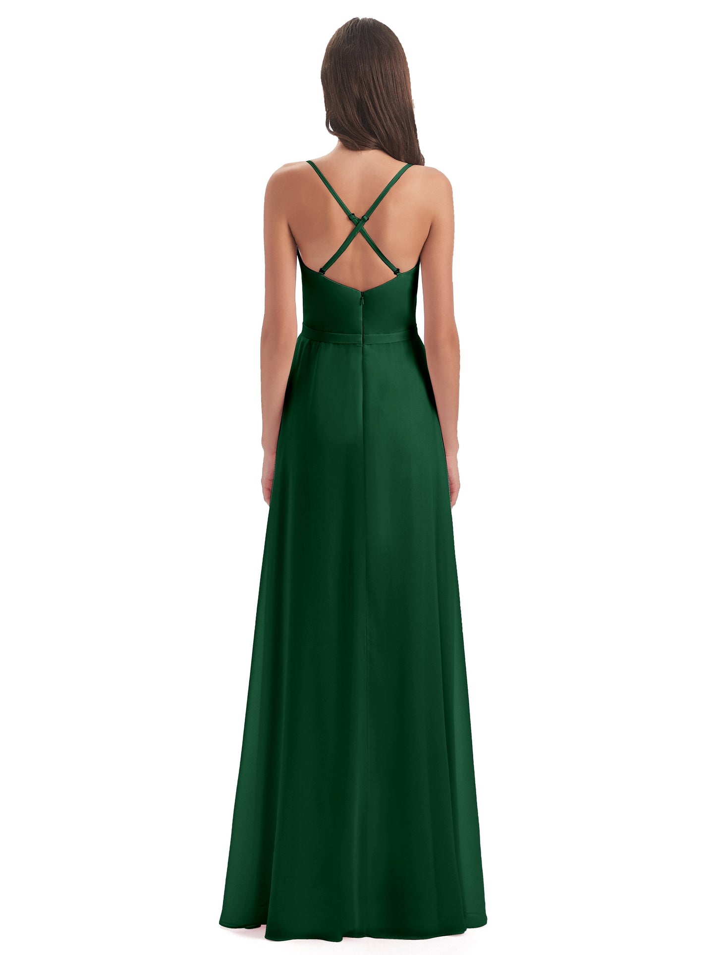 Delilah Sheath Spaghetti Straps Chiffon Long Bridesmaid Dresses