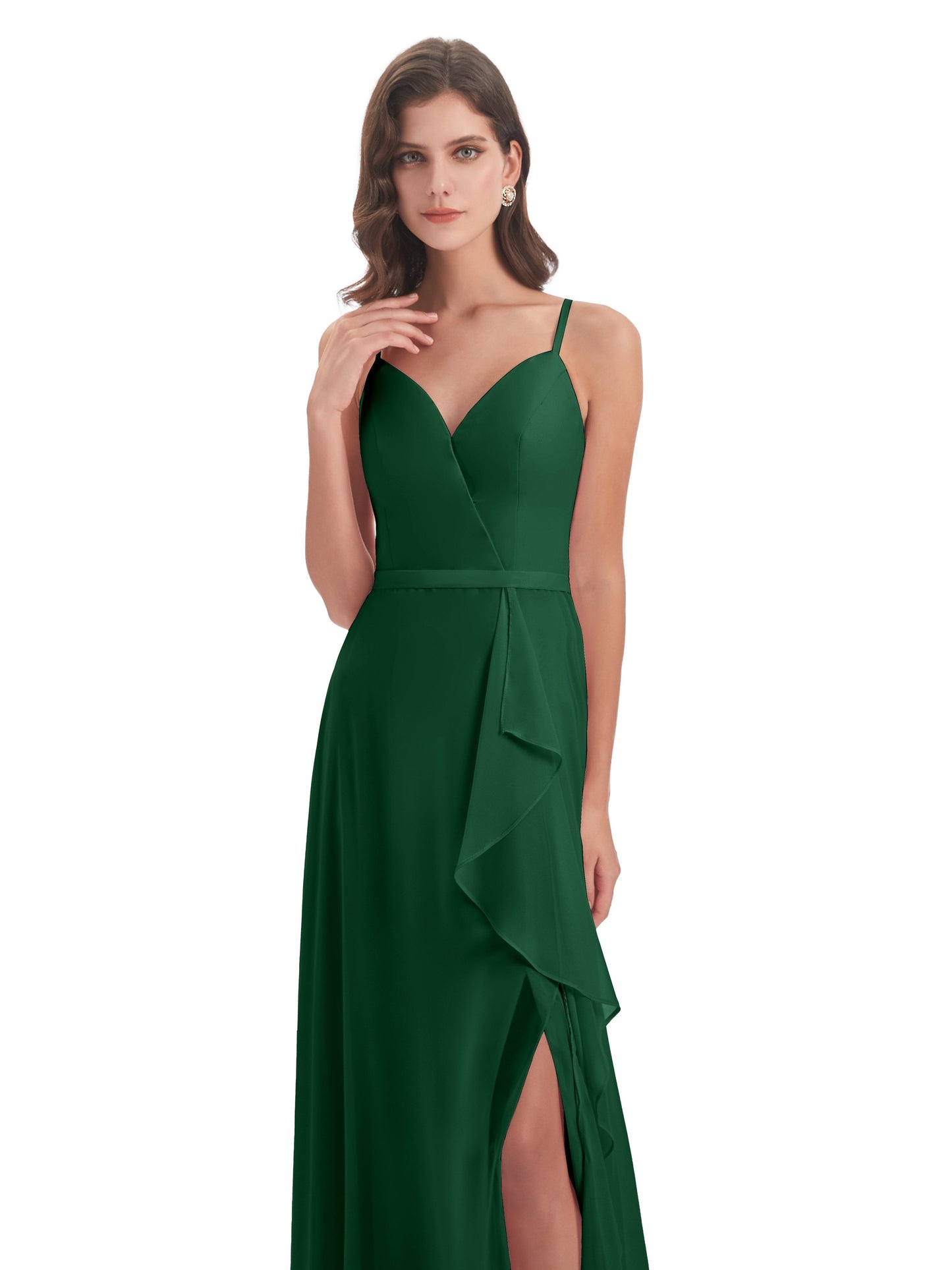 Delilah Sheath Spaghetti Straps Chiffon Long Bridesmaid Dresses