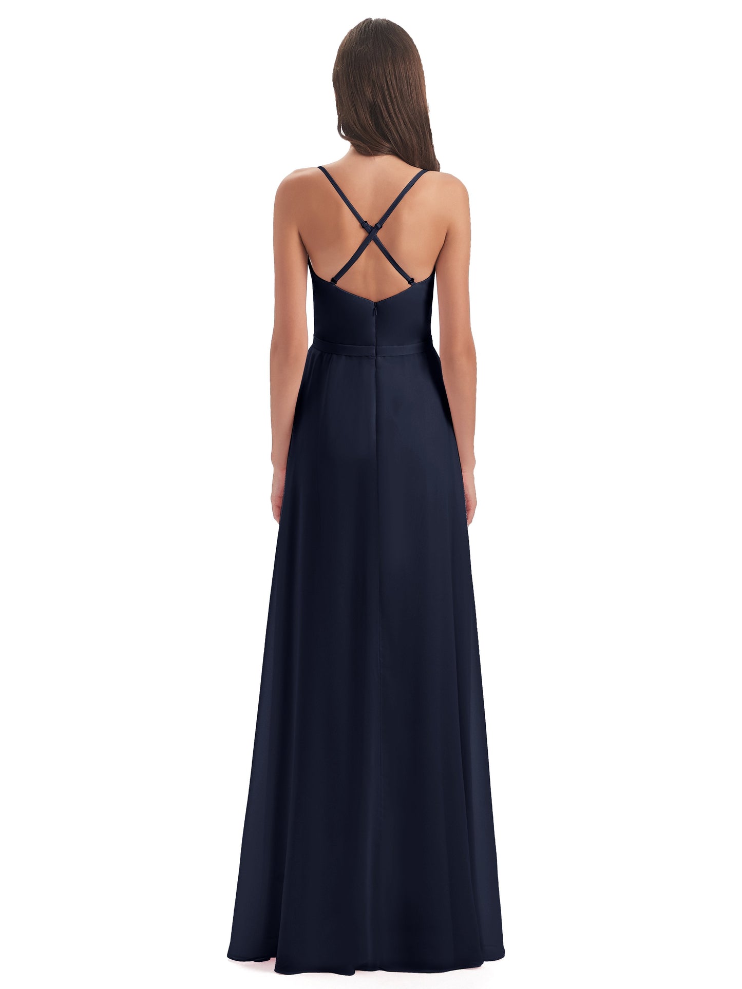 Delilah Sheath Spaghetti Straps Chiffon Long Bridesmaid Dresses
