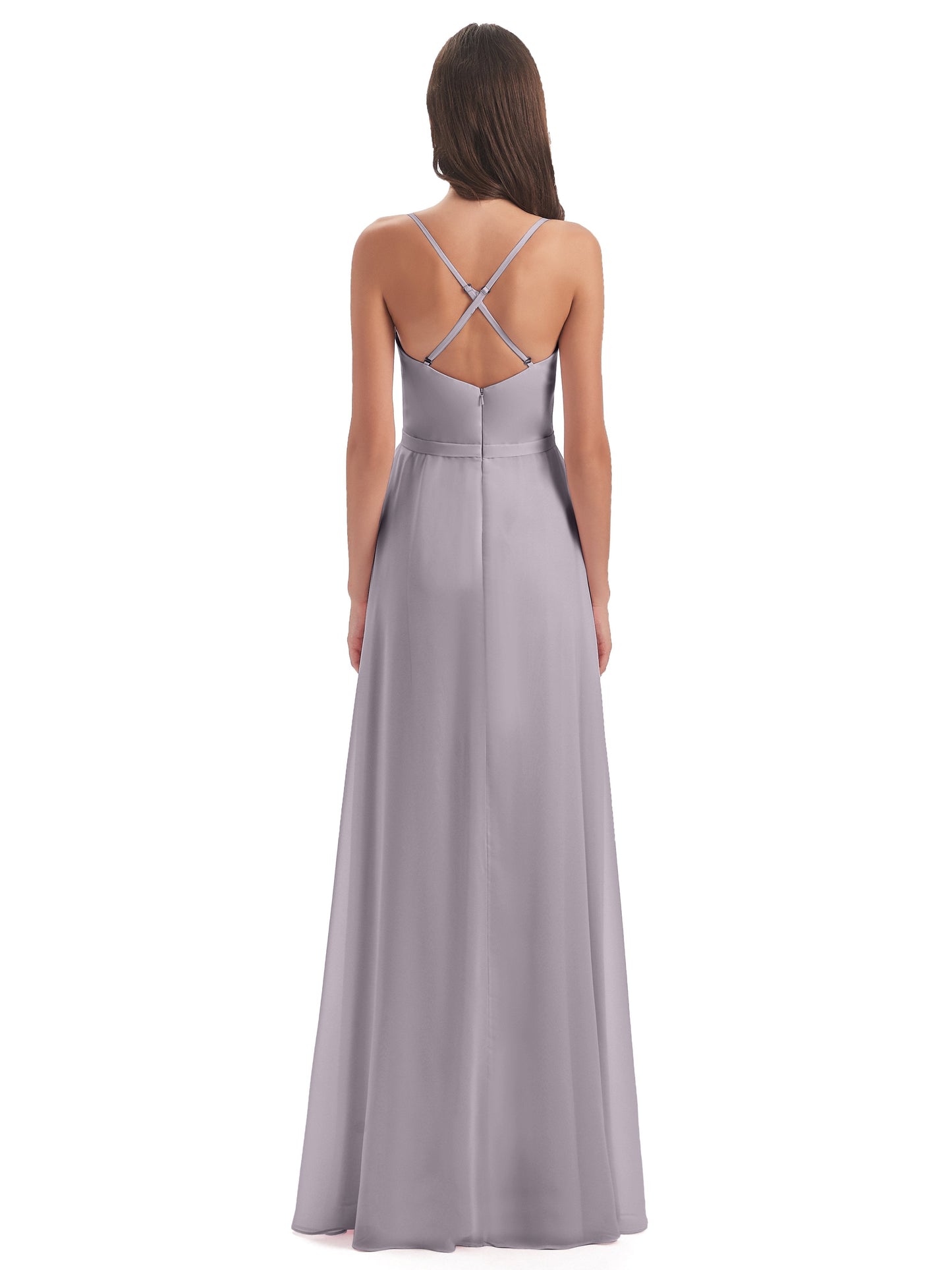 Delilah Sheath Spaghetti Straps Chiffon Long Bridesmaid Dresses