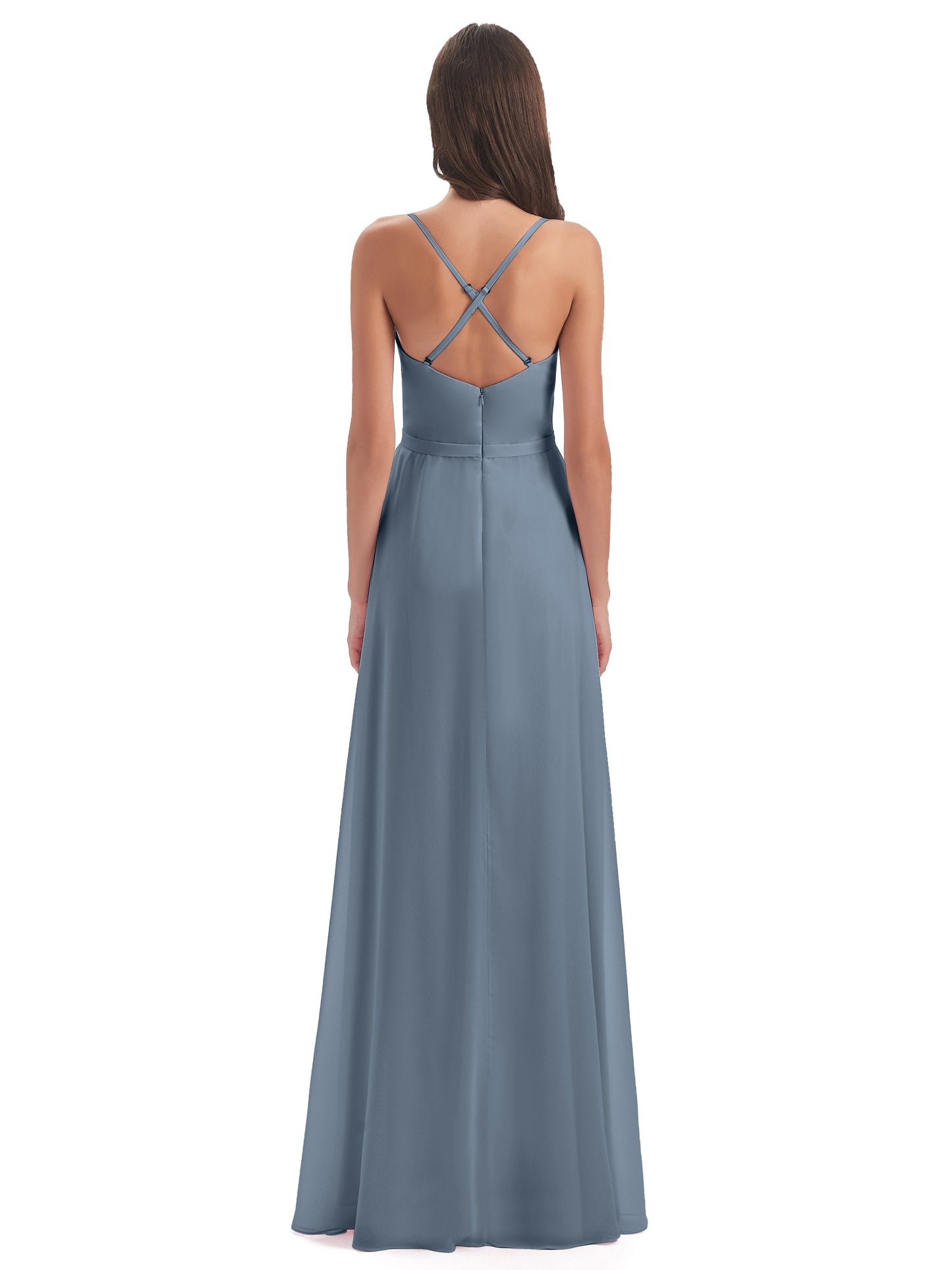 Delilah Sheath Spaghetti Straps Chiffon Long Bridesmaid Dresses