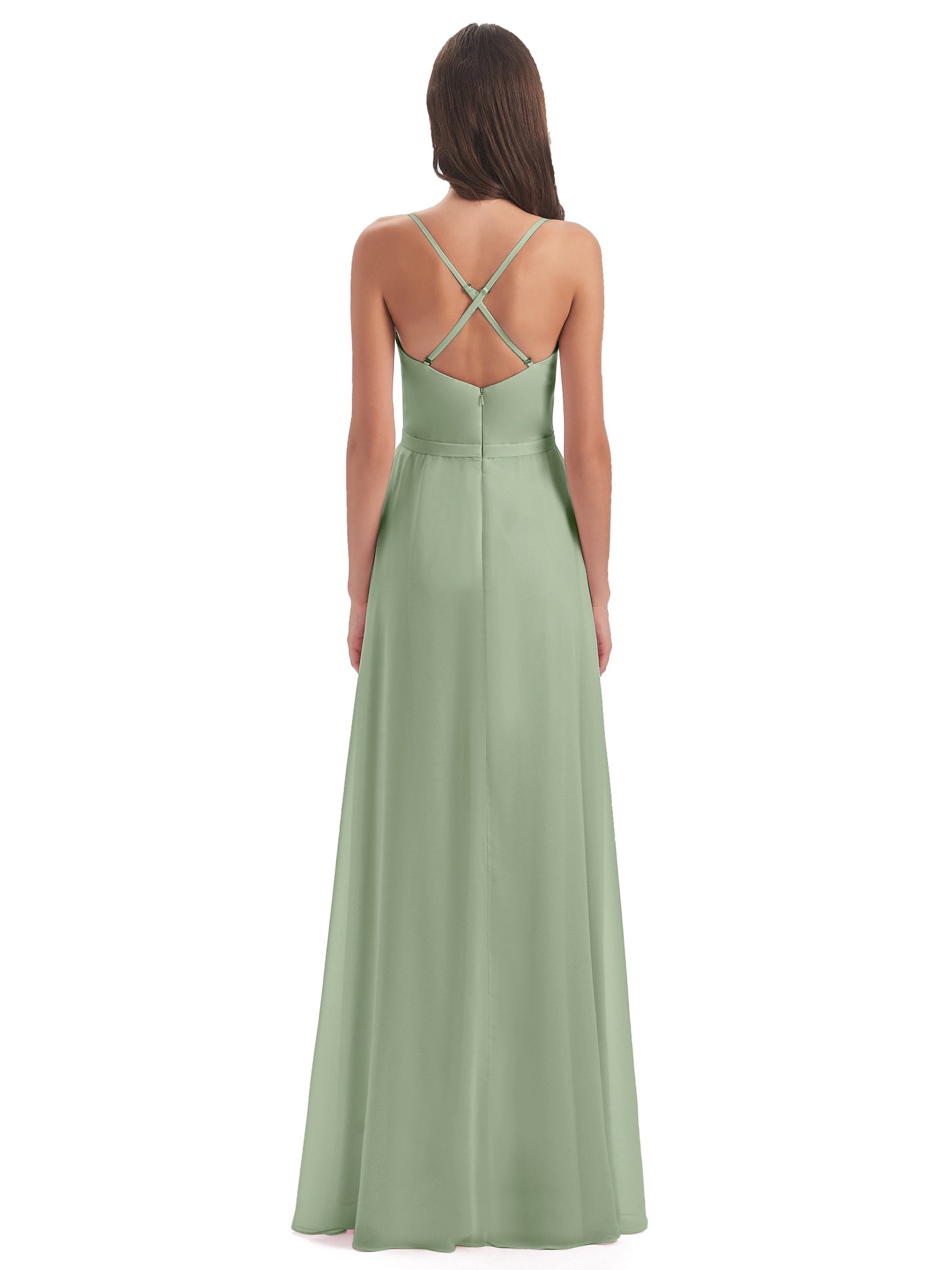 Delilah Sheath Spaghetti Straps Chiffon Long Bridesmaid Dresses
