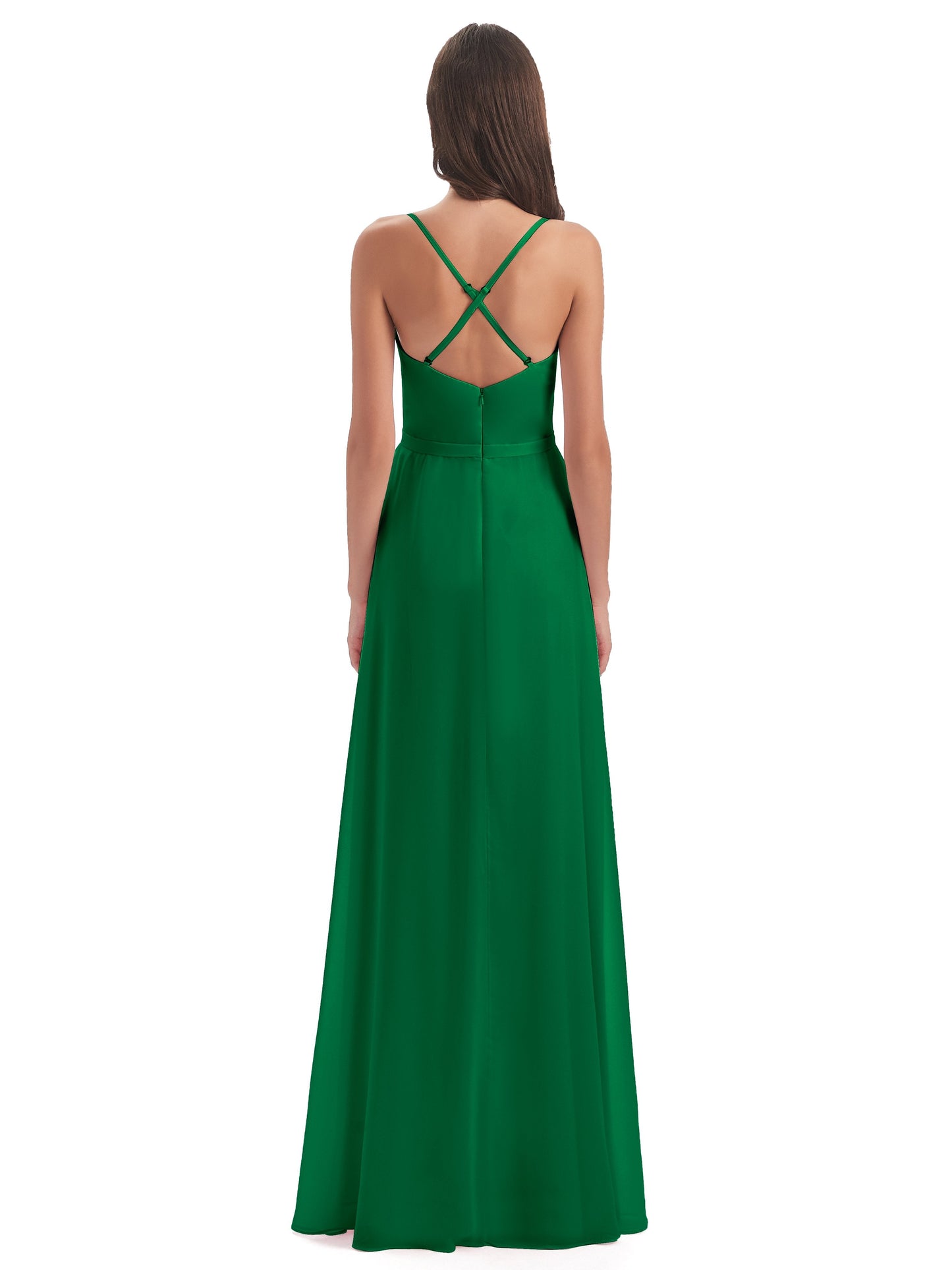 Delilah Sheath Spaghetti Straps Chiffon Long Bridesmaid Dresses