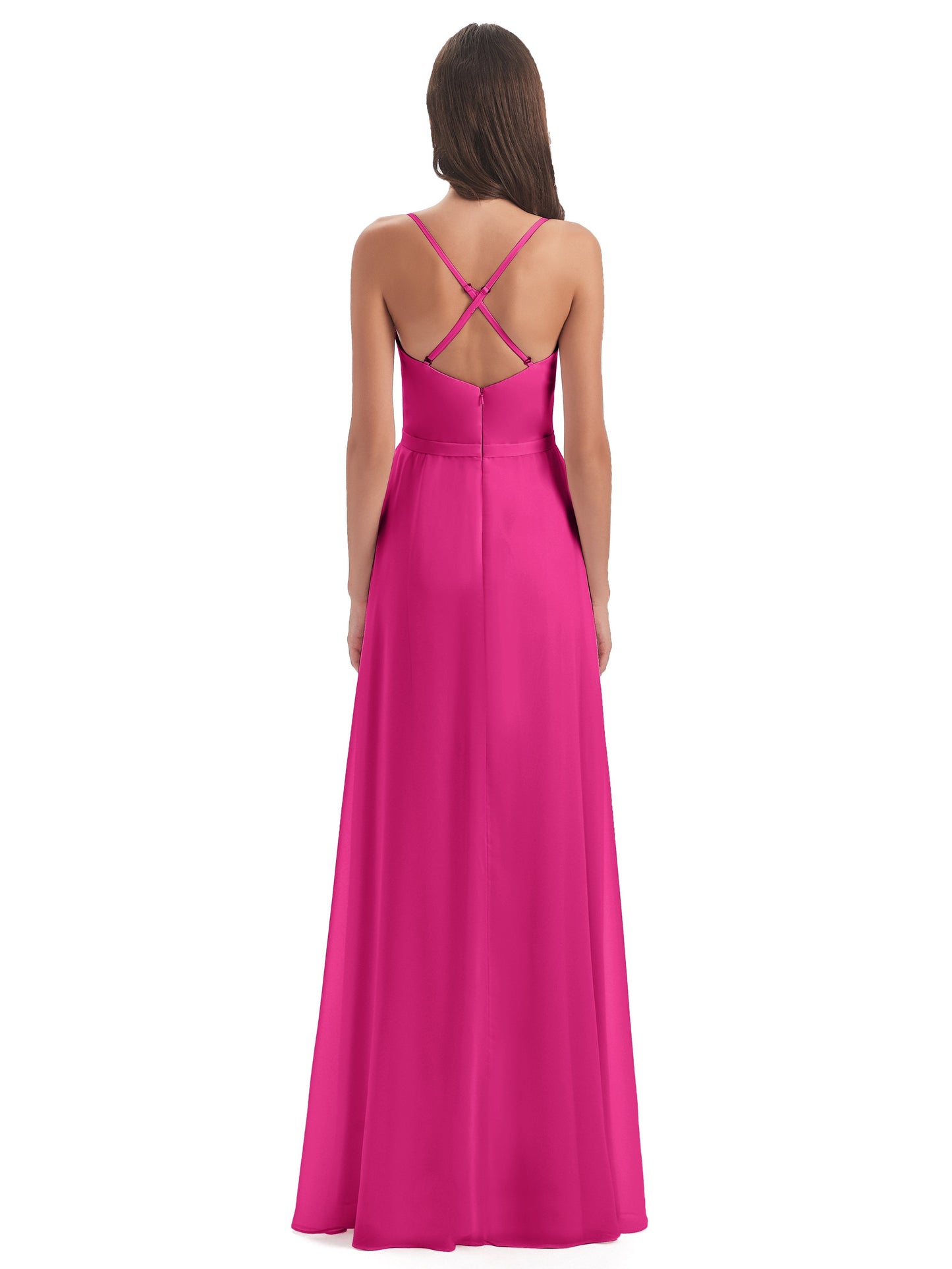Delilah Sheath Spaghetti Straps Chiffon Long Bridesmaid Dresses