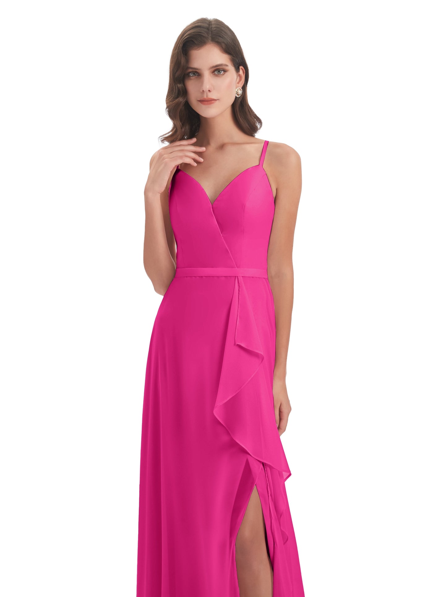 Delilah Sheath Spaghetti Straps Chiffon Long Bridesmaid Dresses