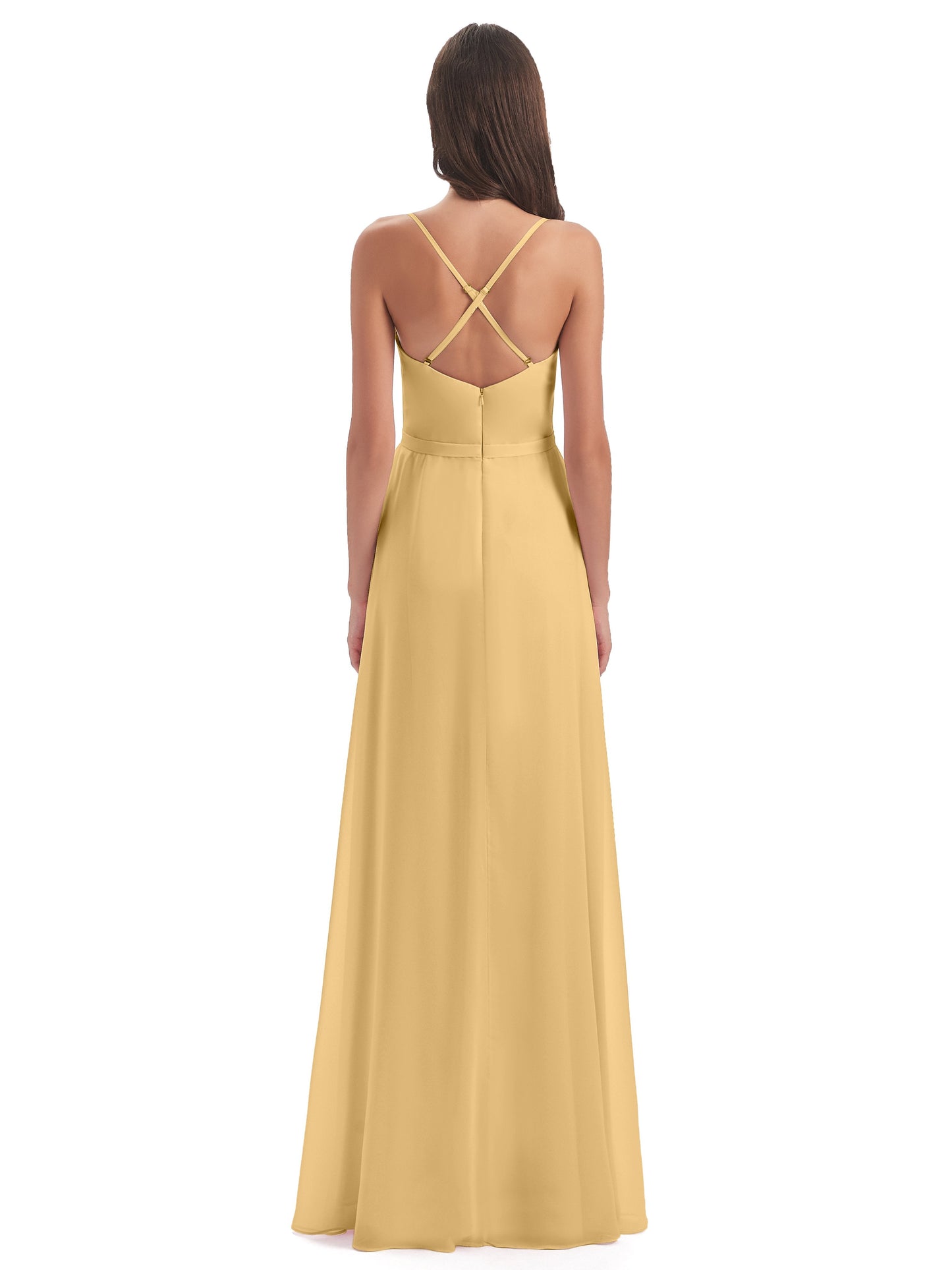 Delilah Sheath Spaghetti Straps Chiffon Long Bridesmaid Dresses