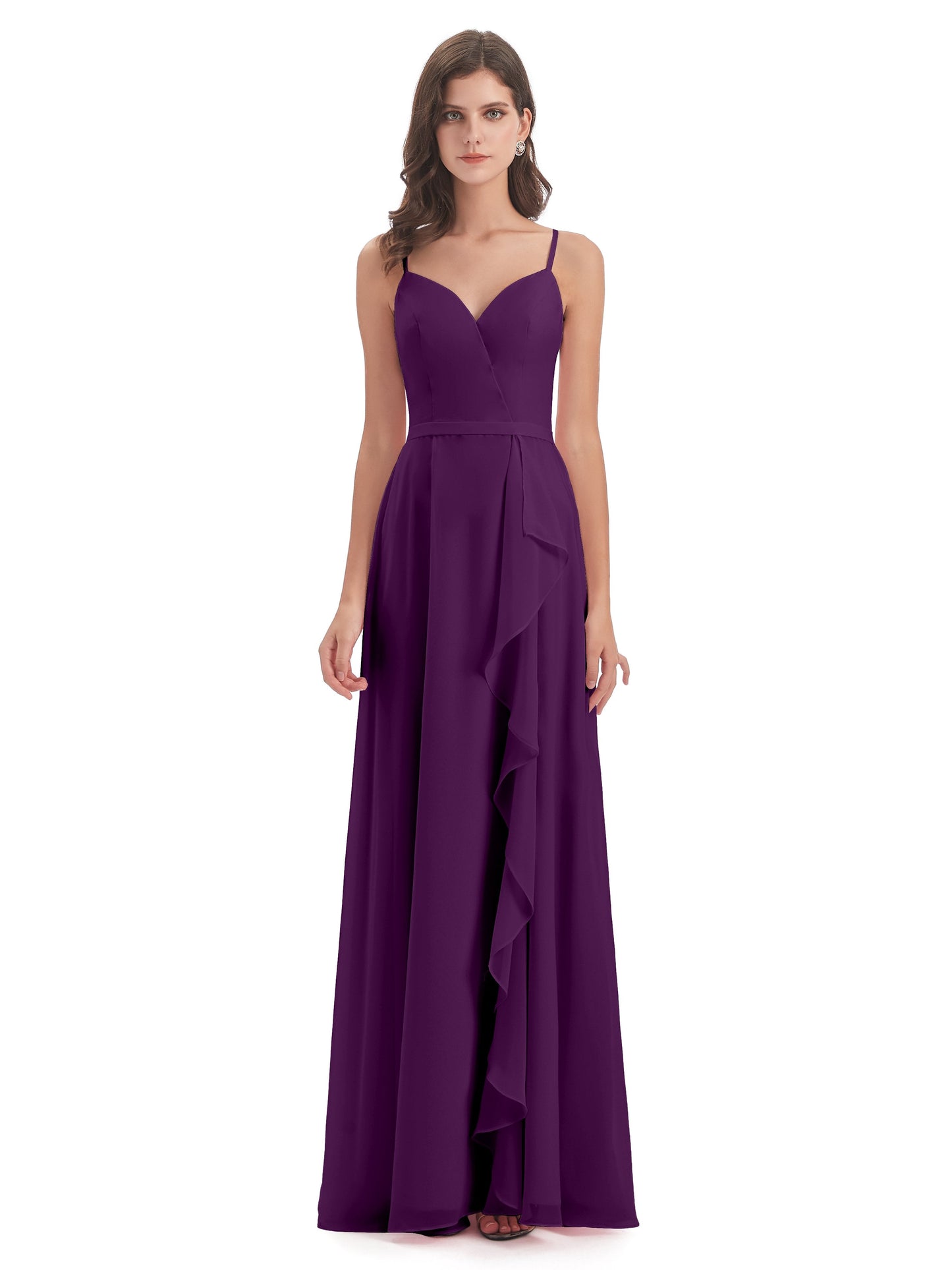 Delilah Sheath Spaghetti Straps Chiffon Long Bridesmaid Dresses