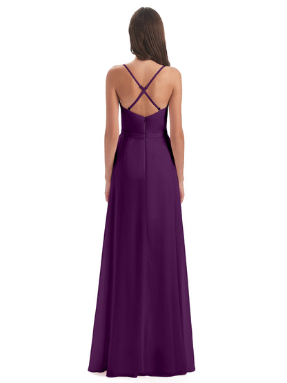 Delilah Sheath Spaghetti Straps Chiffon Long Bridesmaid Dresses
