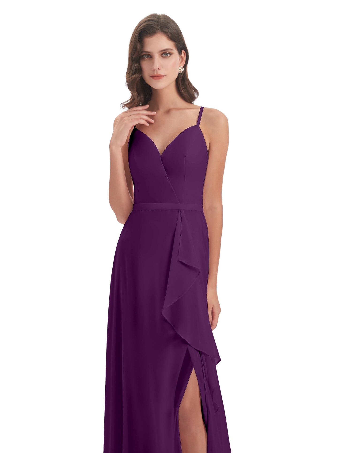 Delilah Sheath Spaghetti Straps Chiffon Long Bridesmaid Dresses