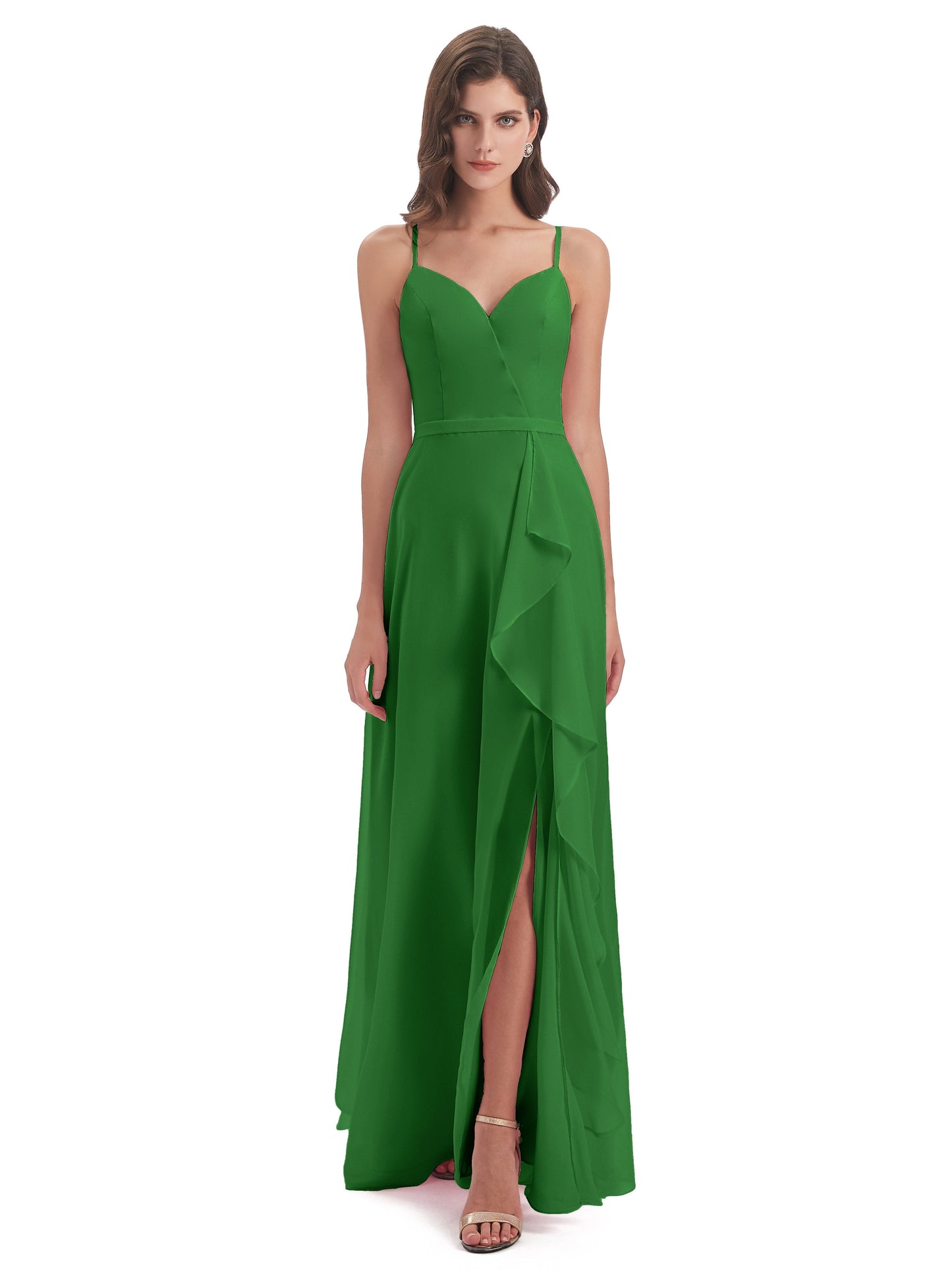 Delilah Sheath Spaghetti Straps Chiffon Long Bridesmaid Dresses