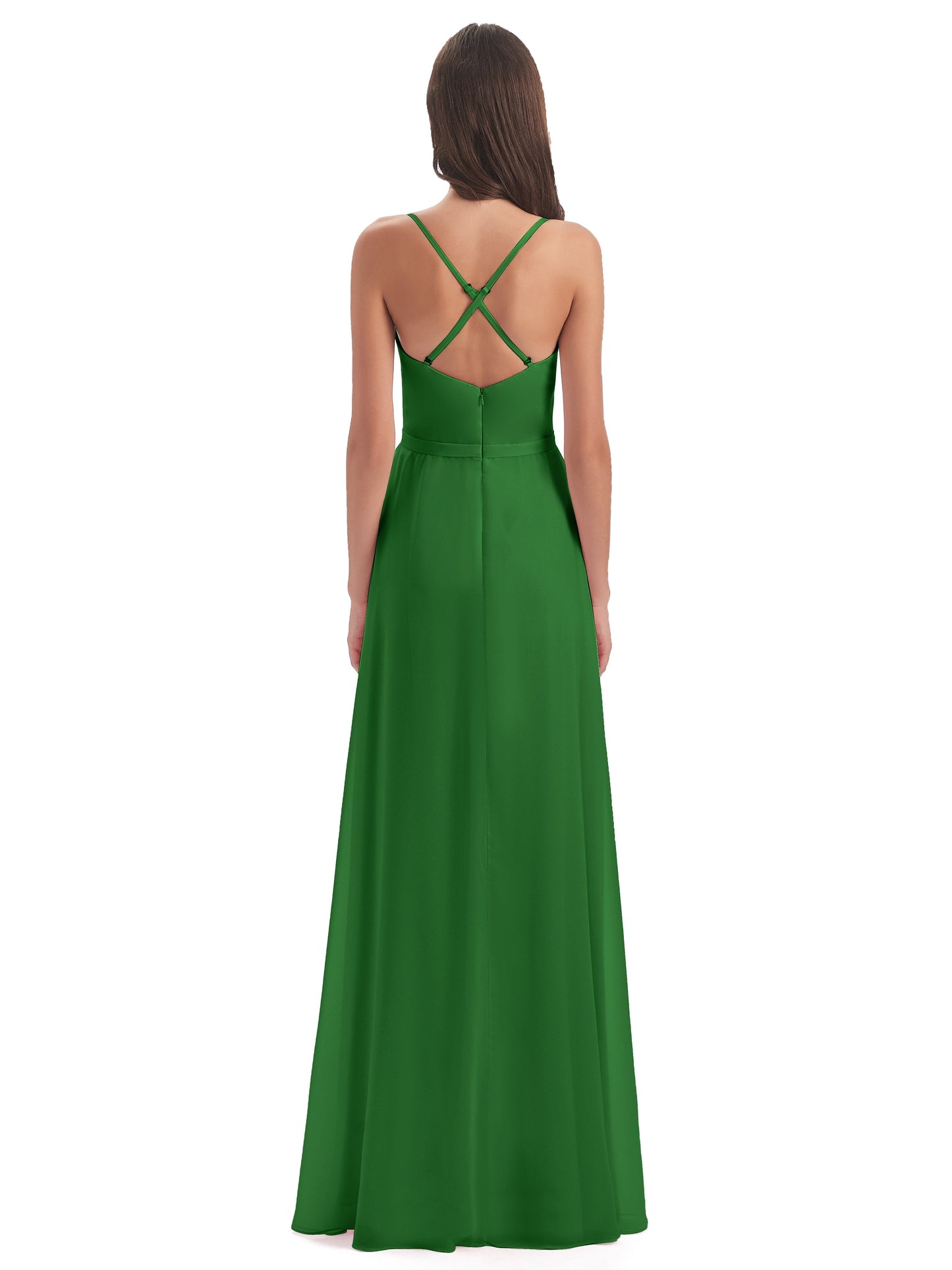Delilah Sheath Spaghetti Straps Chiffon Long Bridesmaid Dresses