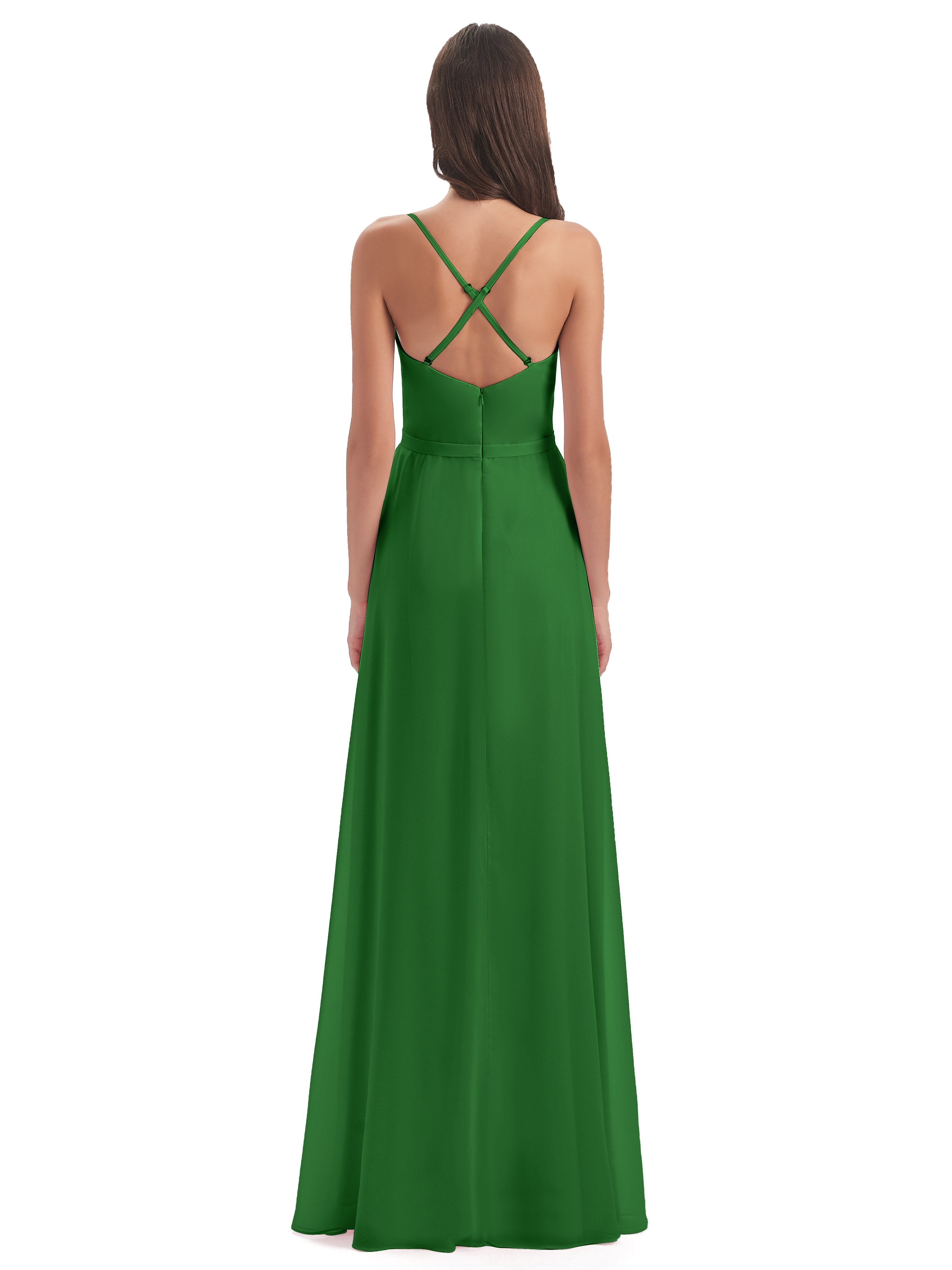 Delilah Sheath Spaghetti Straps Chiffon Long Bridesmaid Dresses