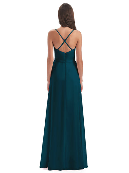 Delilah Sheath Spaghetti Straps Chiffon Long Bridesmaid Dresses