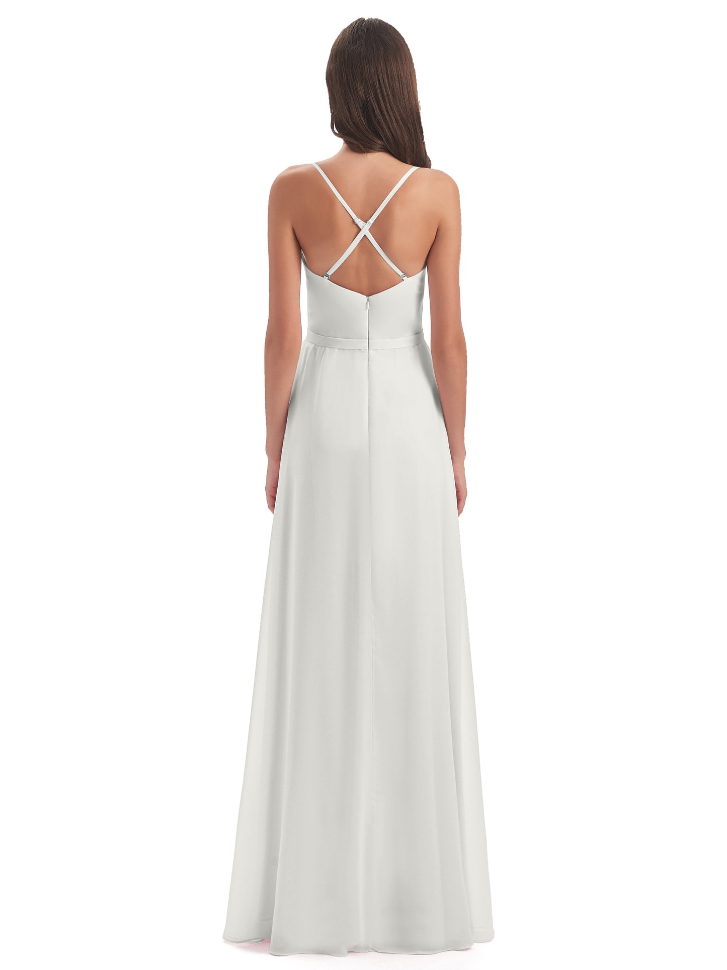 Delilah Sheath Spaghetti Straps Chiffon Long Bridesmaid Dresses