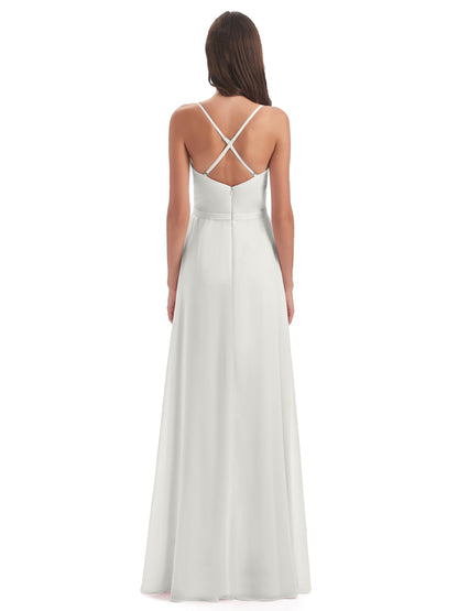 Delilah Sheath Spaghetti Straps Chiffon Long Bridesmaid Dresses