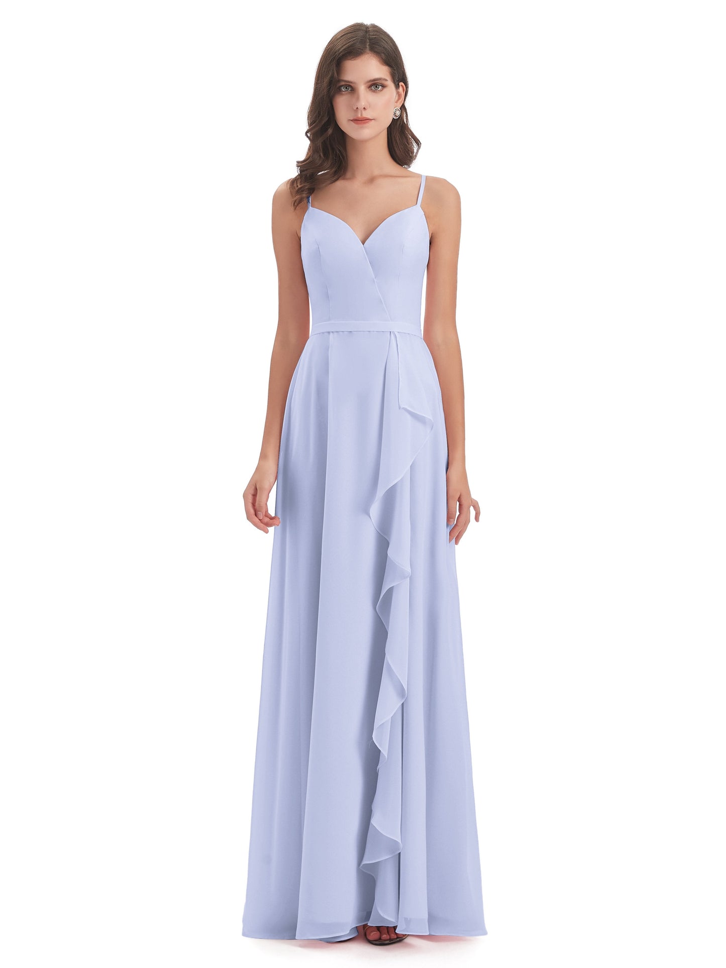 Delilah Sheath Spaghetti Straps Chiffon Long Bridesmaid Dresses