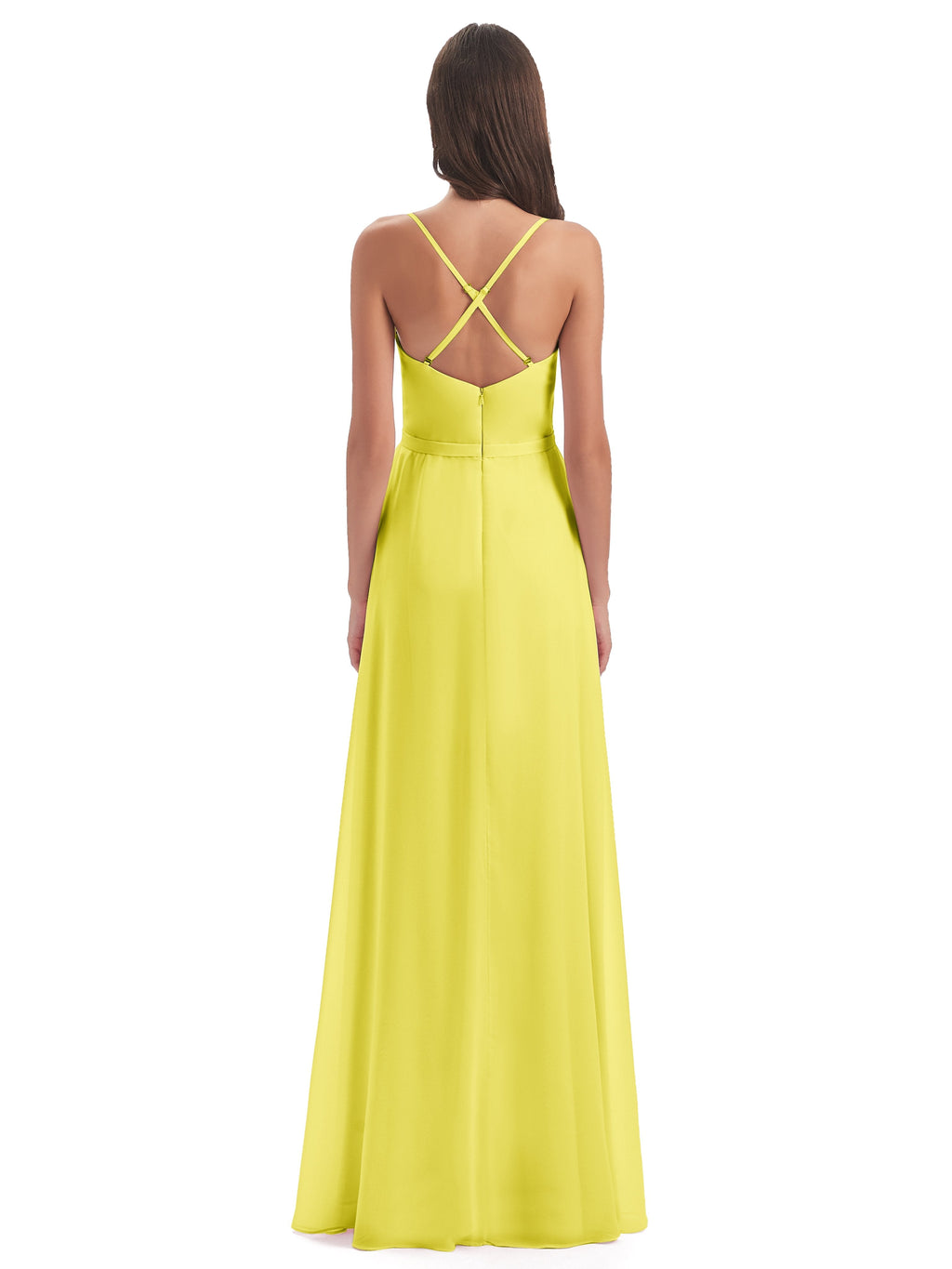 Delilah Sheath Spaghetti Straps Chiffon Long Bridesmaid Dresses