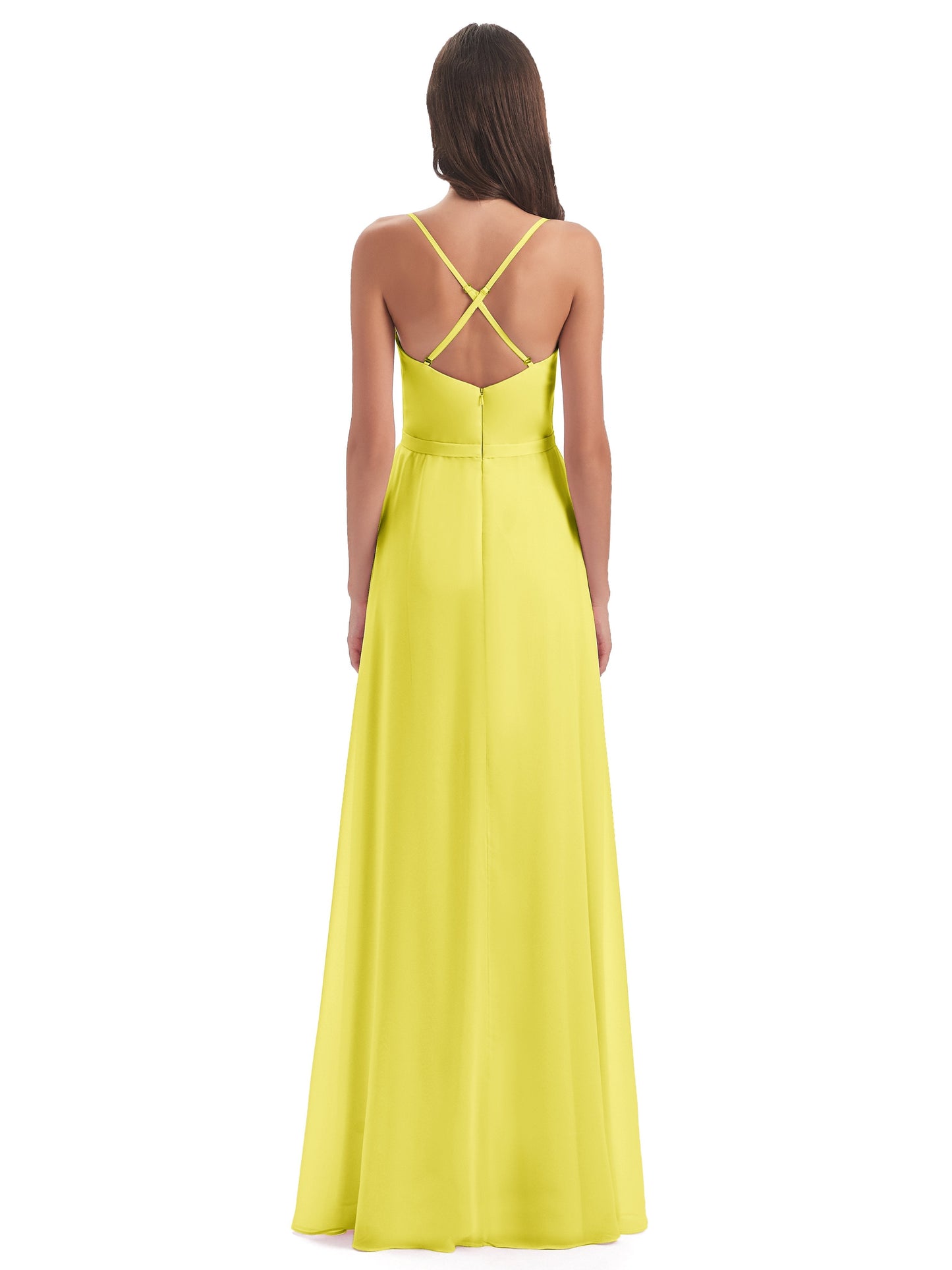 Delilah Sheath Spaghetti Straps Chiffon Long Bridesmaid Dresses