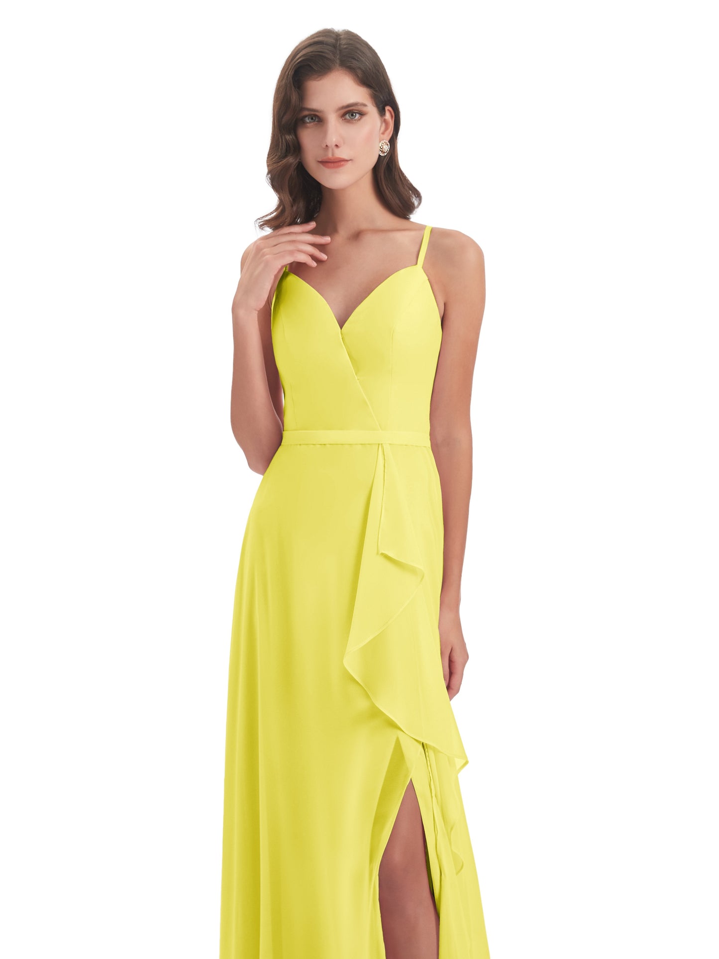 Delilah Sheath Spaghetti Straps Chiffon Long Bridesmaid Dresses
