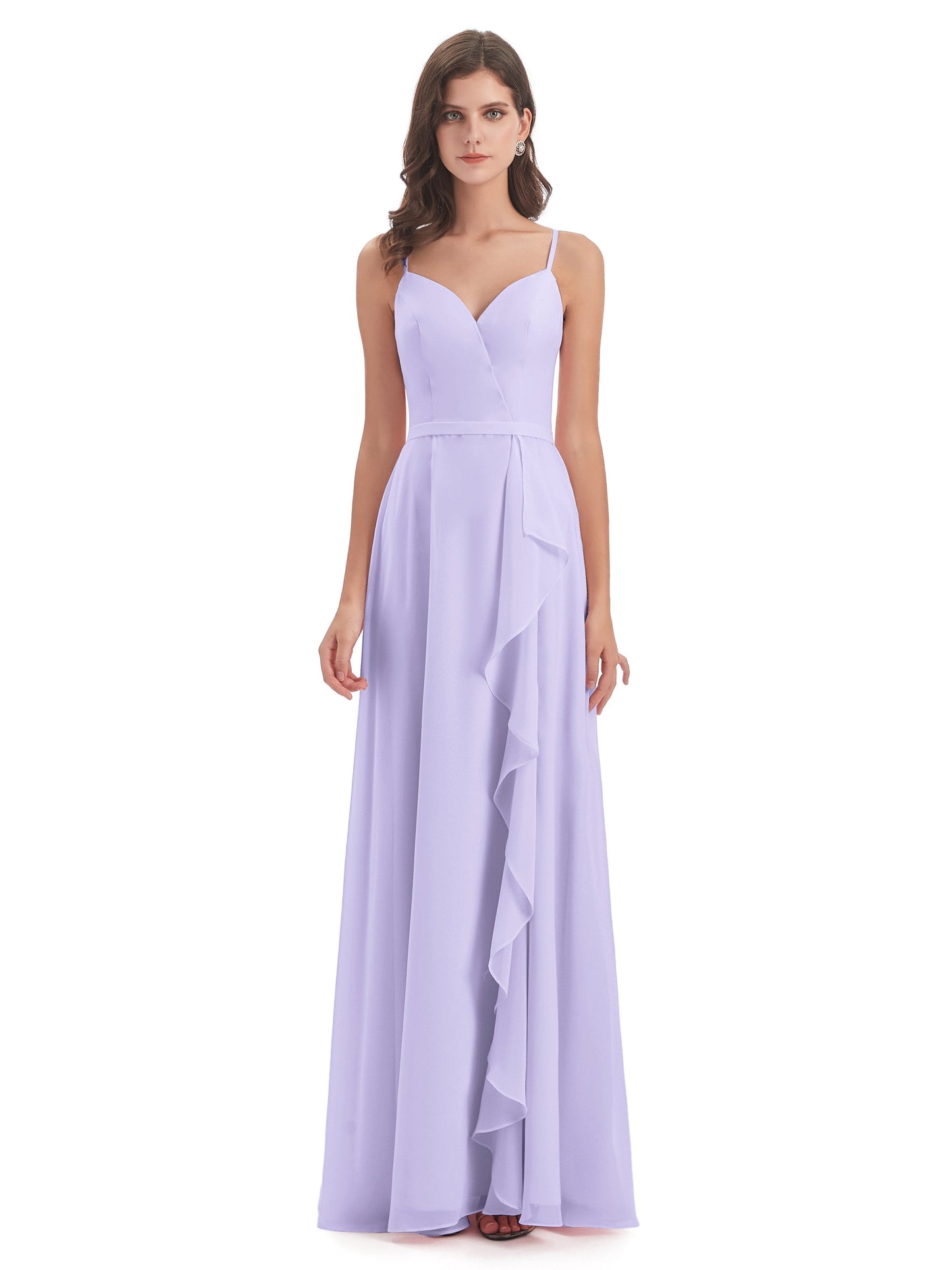 Delilah Sheath Spaghetti Straps Chiffon Long Bridesmaid Dresses