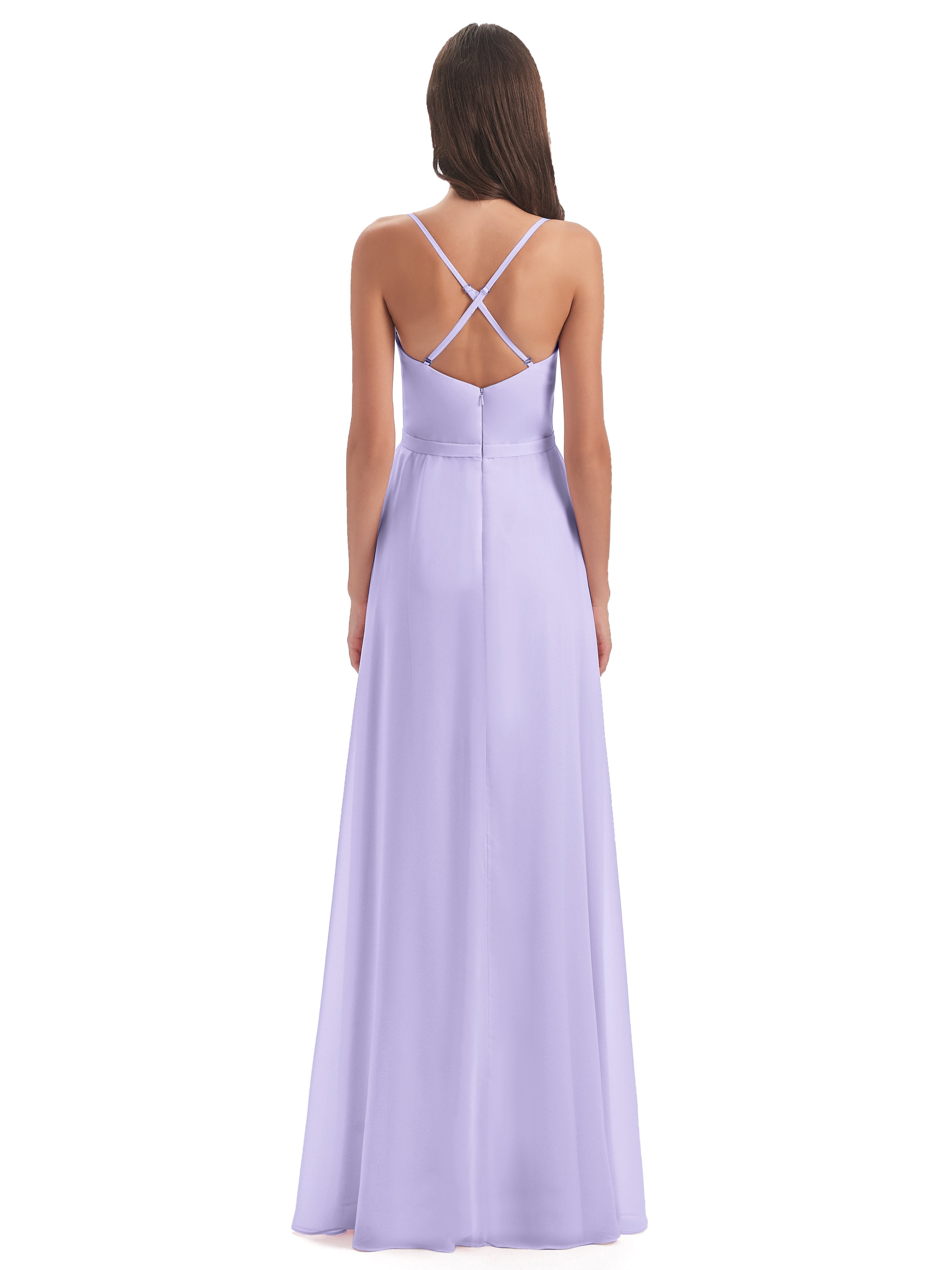 Delilah Sheath Spaghetti Straps Chiffon Long Bridesmaid Dresses