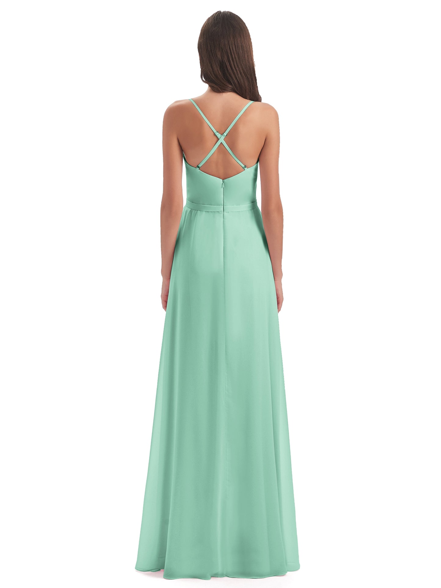 Delilah Sheath Spaghetti Straps Chiffon Long Bridesmaid Dresses