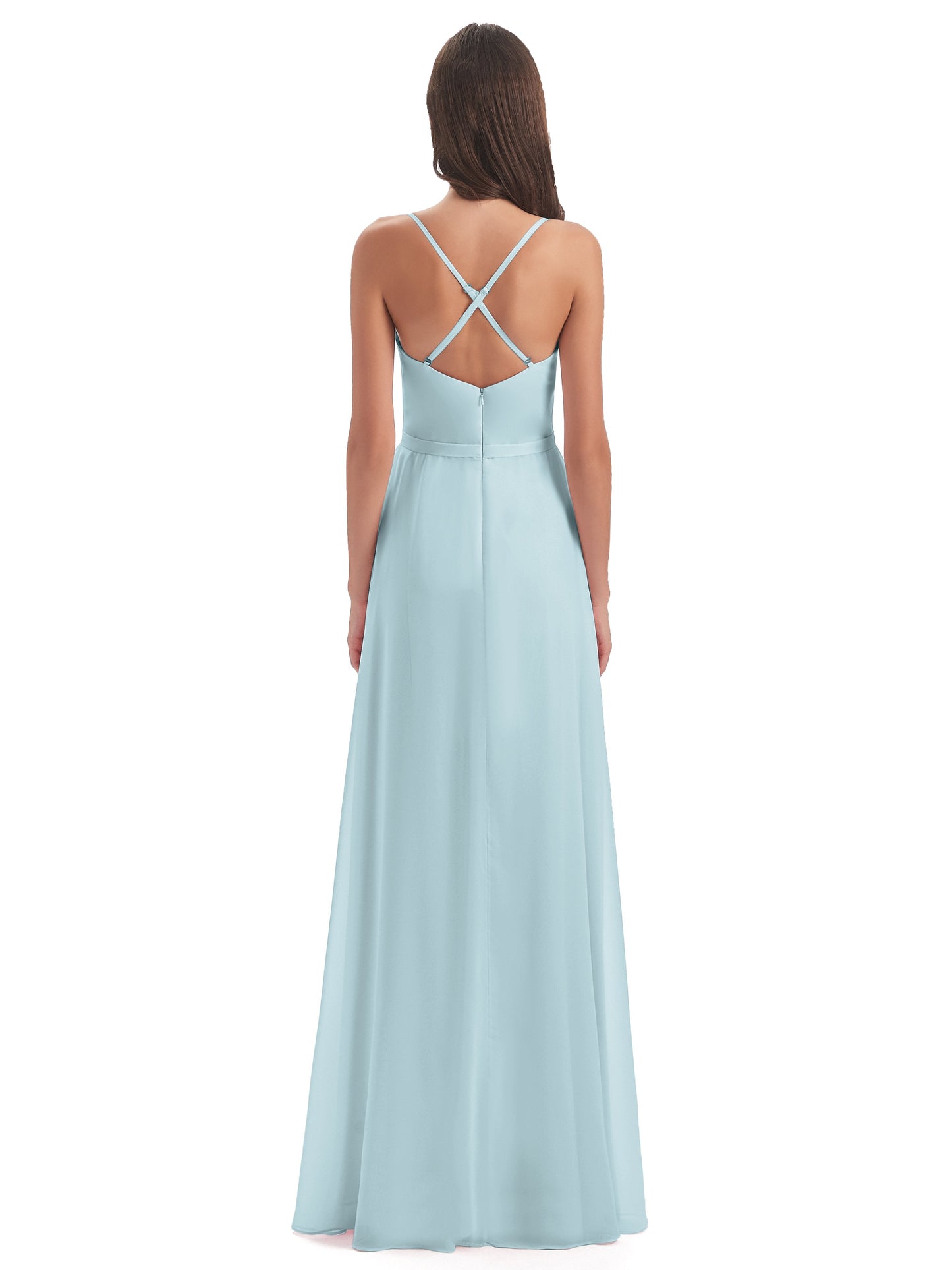Delilah Sheath Spaghetti Straps Chiffon Long Bridesmaid Dresses