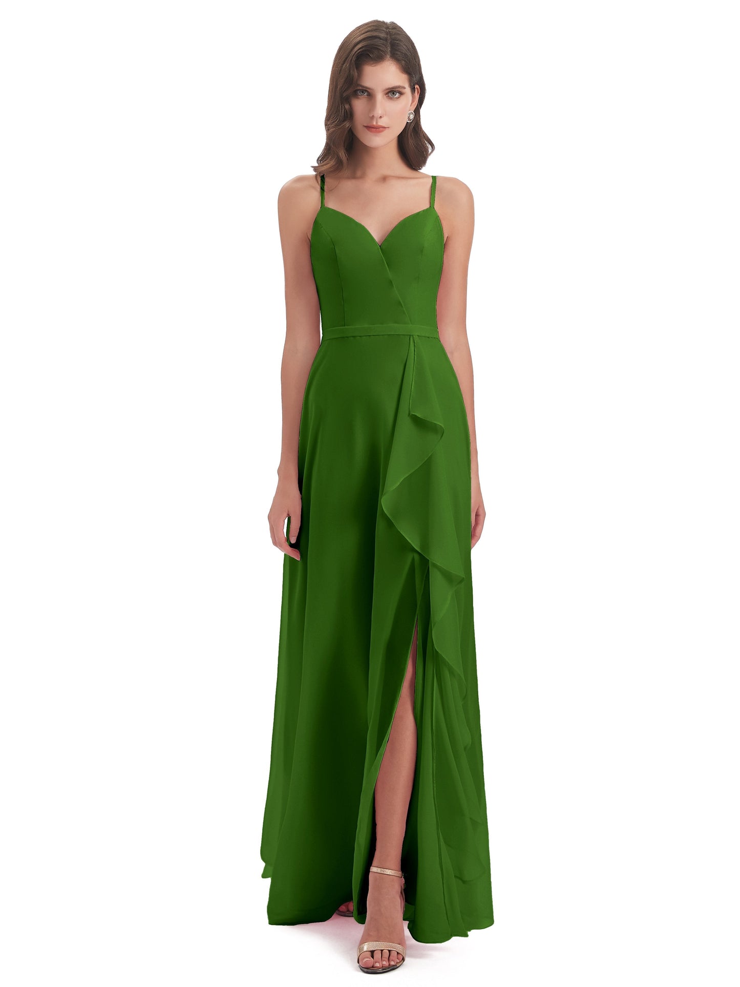 Delilah Sheath Spaghetti Straps Chiffon Long Bridesmaid Dresses