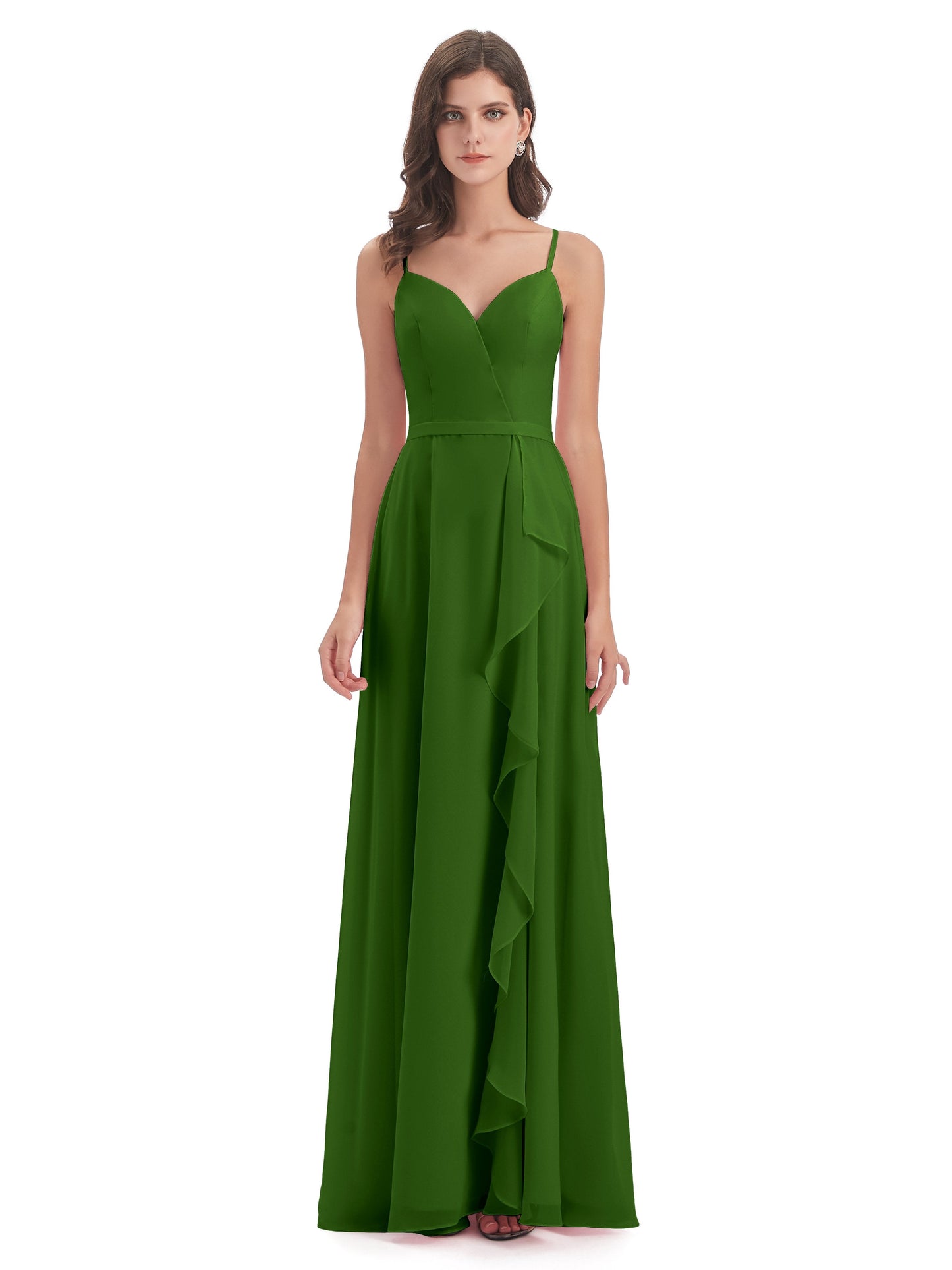 Delilah Sheath Spaghetti Straps Chiffon Long Bridesmaid Dresses