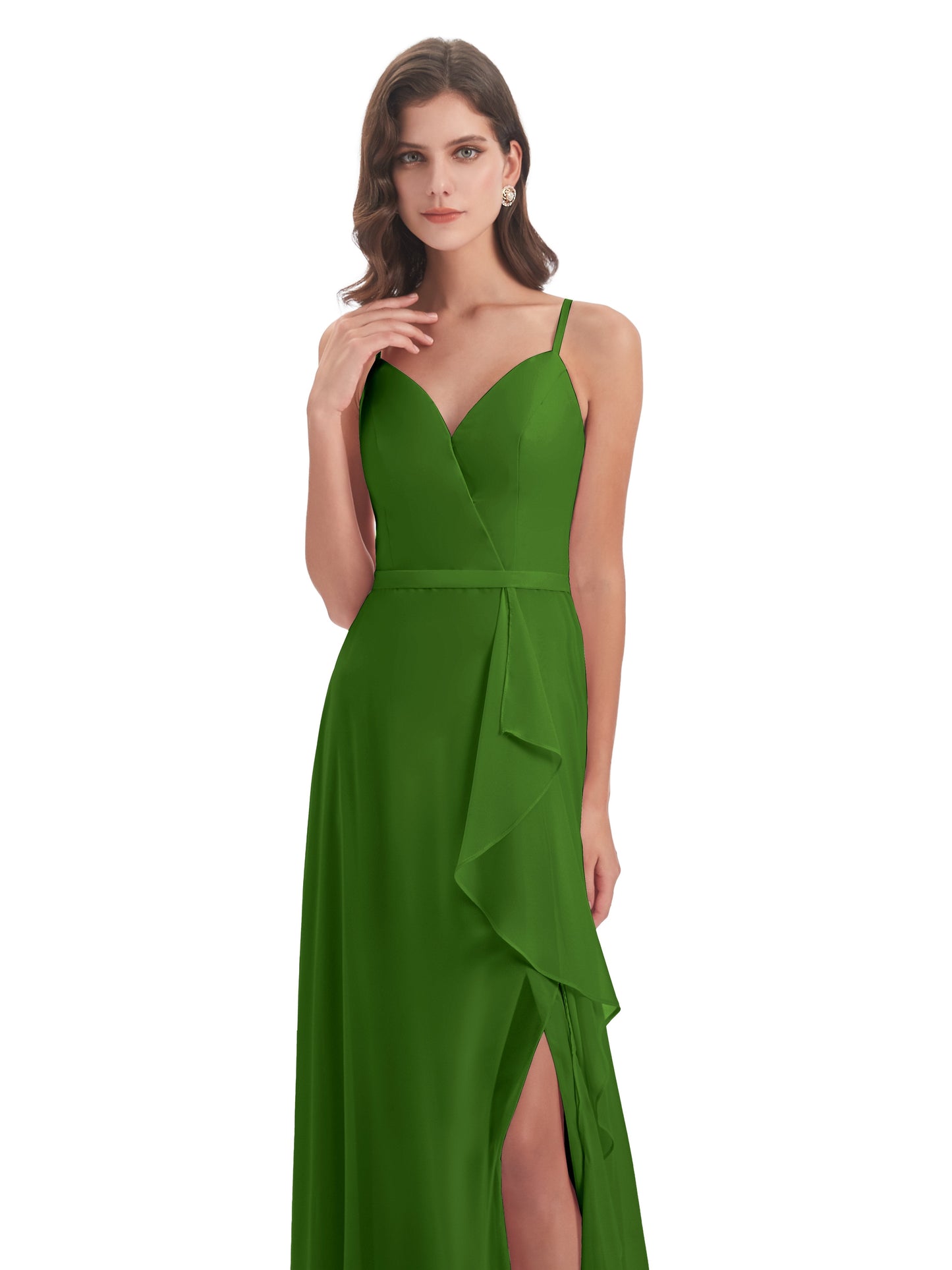 Delilah Sheath Spaghetti Straps Chiffon Long Bridesmaid Dresses