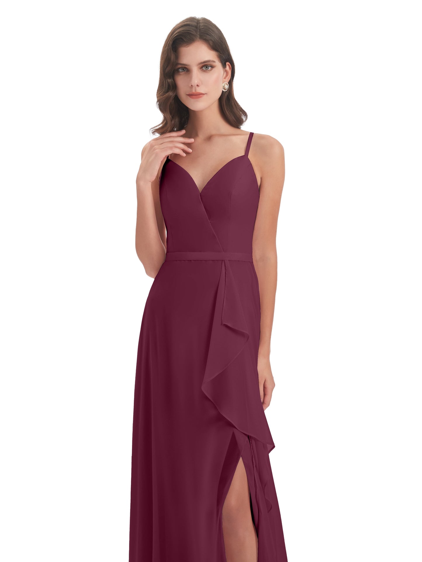 Delilah Sheath Spaghetti Straps Chiffon Long Bridesmaid Dresses