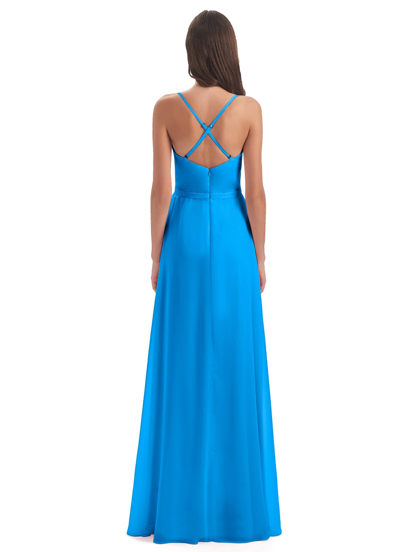 Delilah Sheath Spaghetti Straps Chiffon Long Bridesmaid Dresses