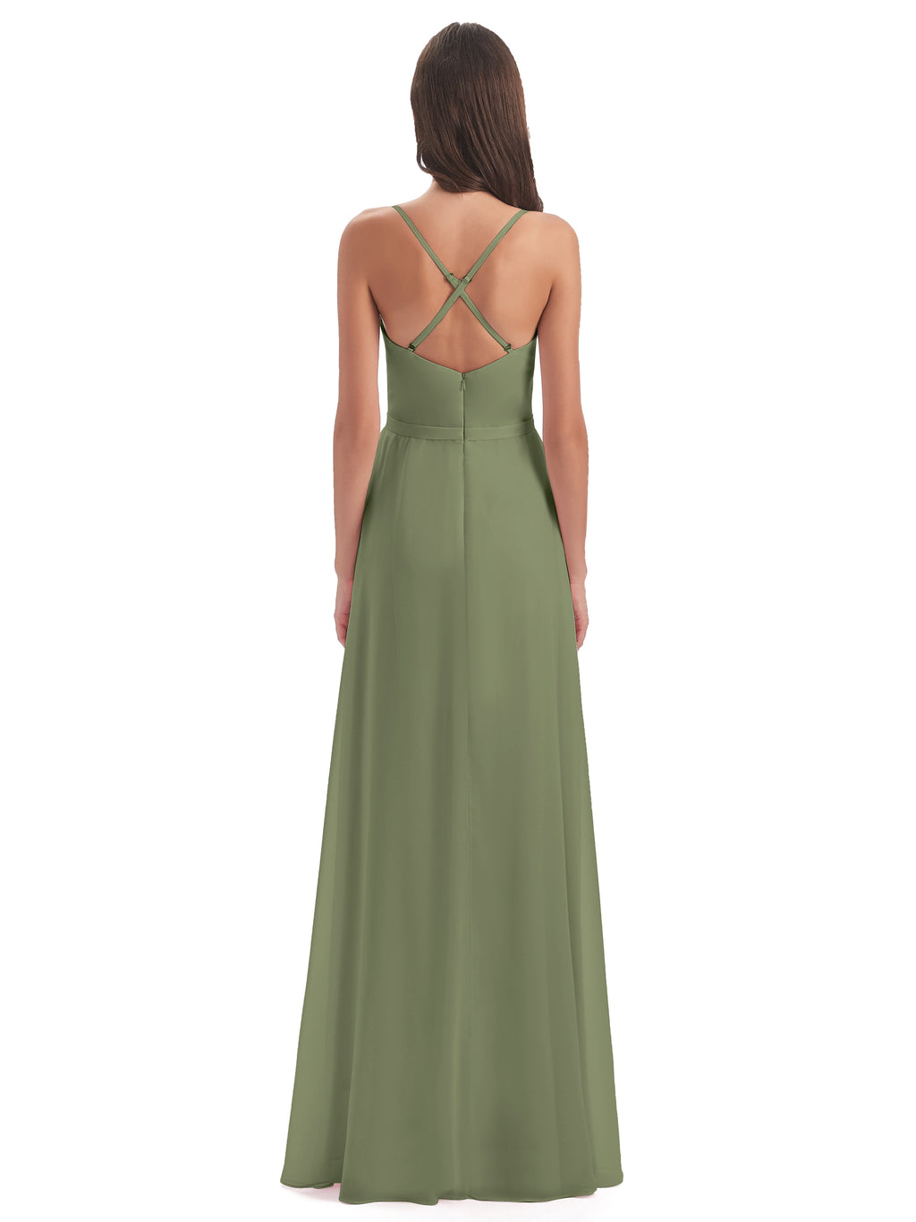 Delilah Sheath Spaghetti Straps Chiffon Long Bridesmaid Dresses