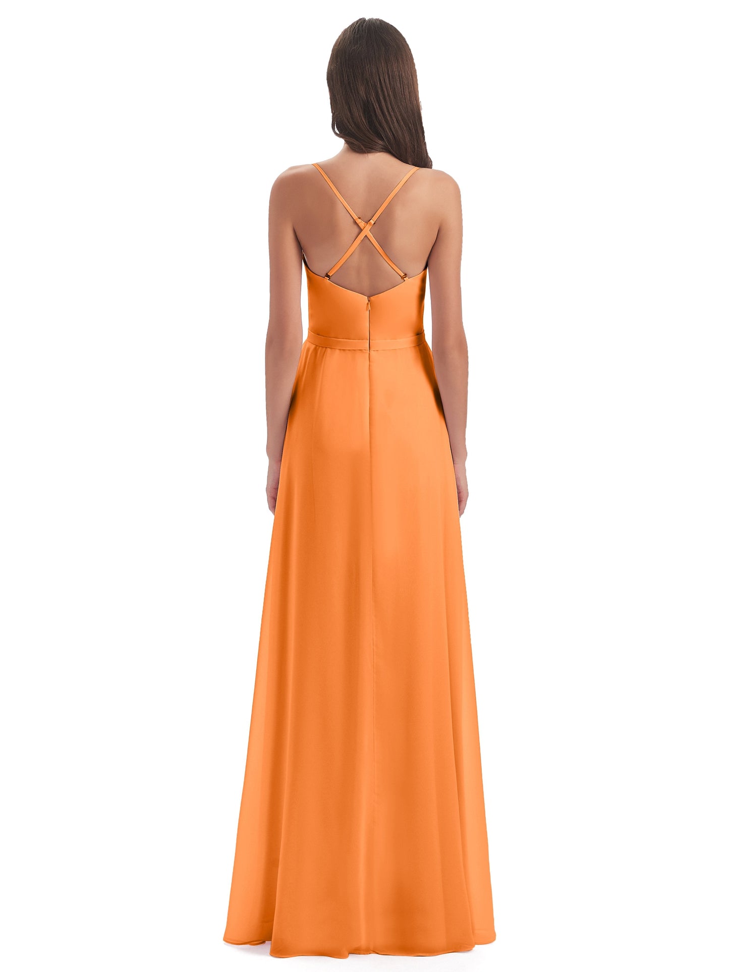 Delilah Sheath Spaghetti Straps Chiffon Long Bridesmaid Dresses