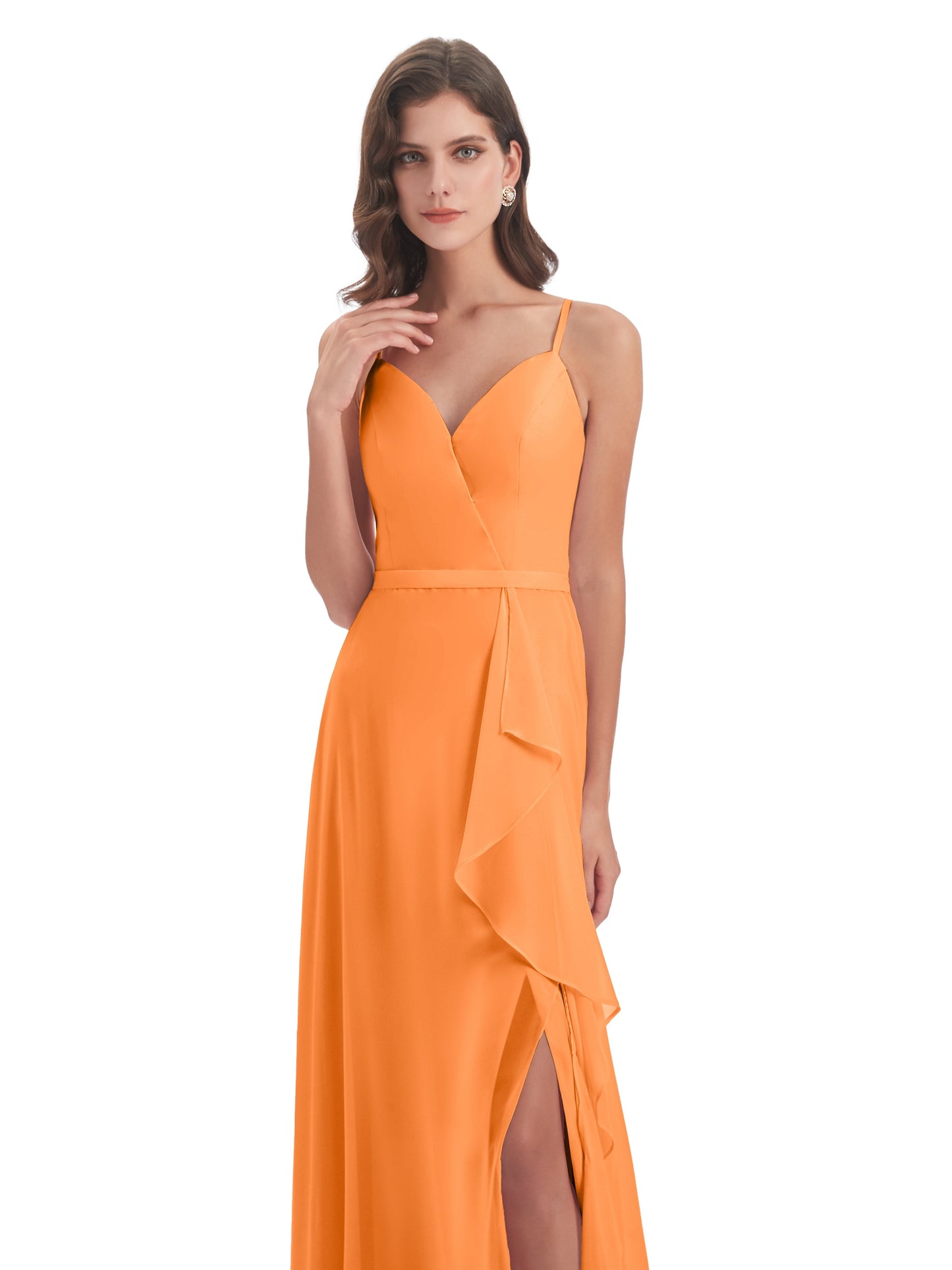 Delilah Sheath Spaghetti Straps Chiffon Long Bridesmaid Dresses