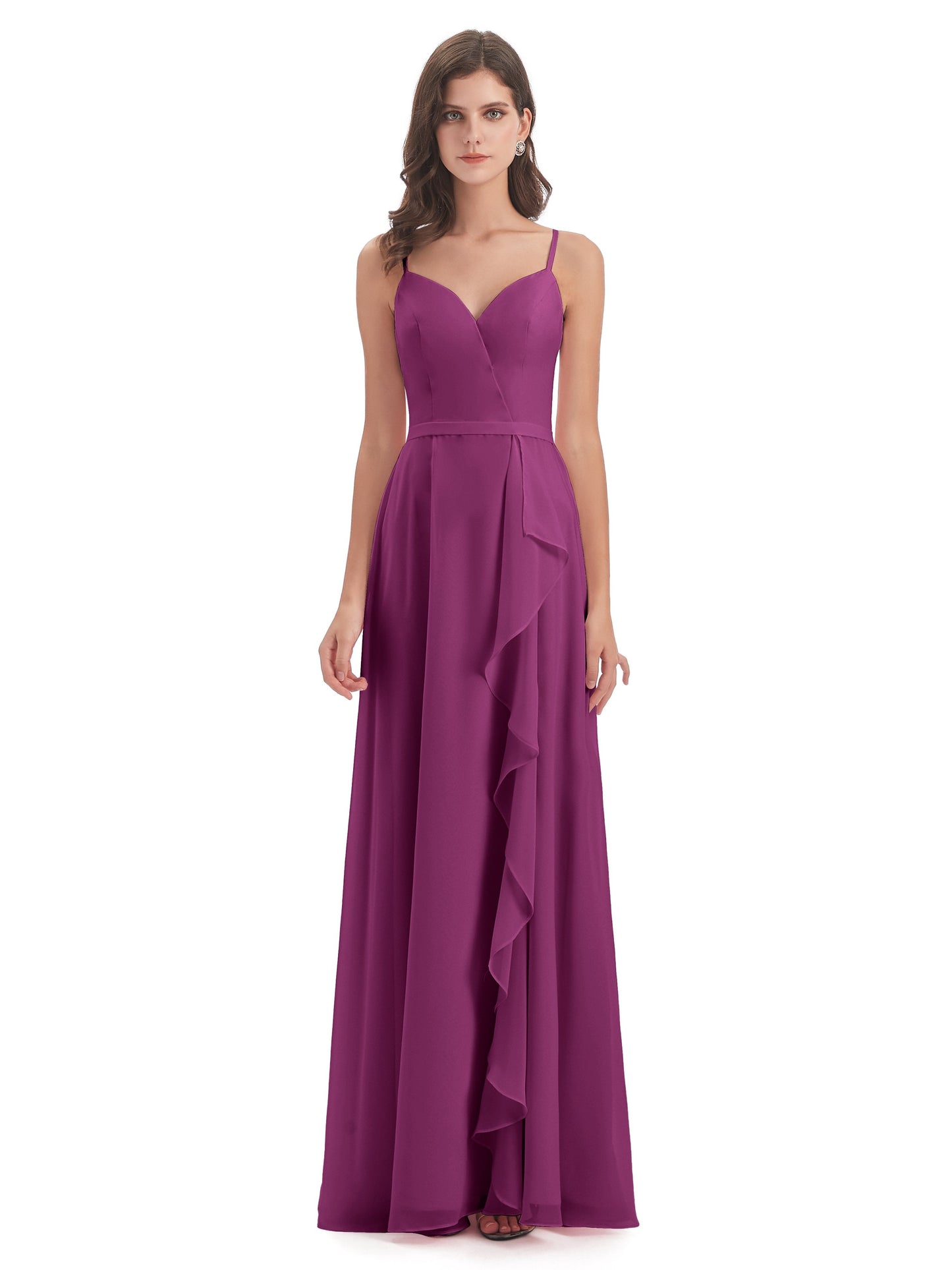Delilah Sheath Spaghetti Straps Chiffon Long Bridesmaid Dresses
