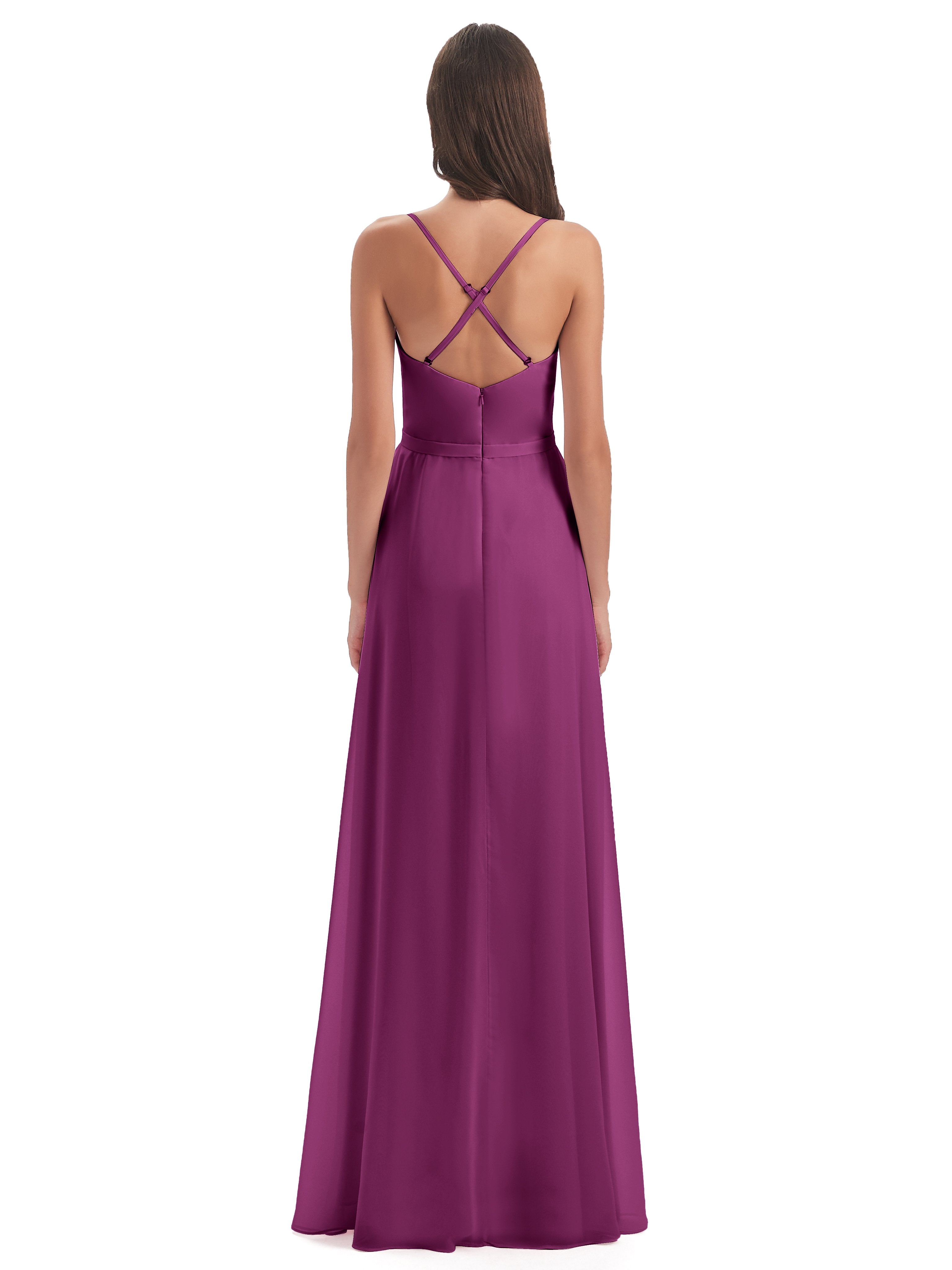 Delilah Sheath Spaghetti Straps Chiffon Long Bridesmaid Dresses