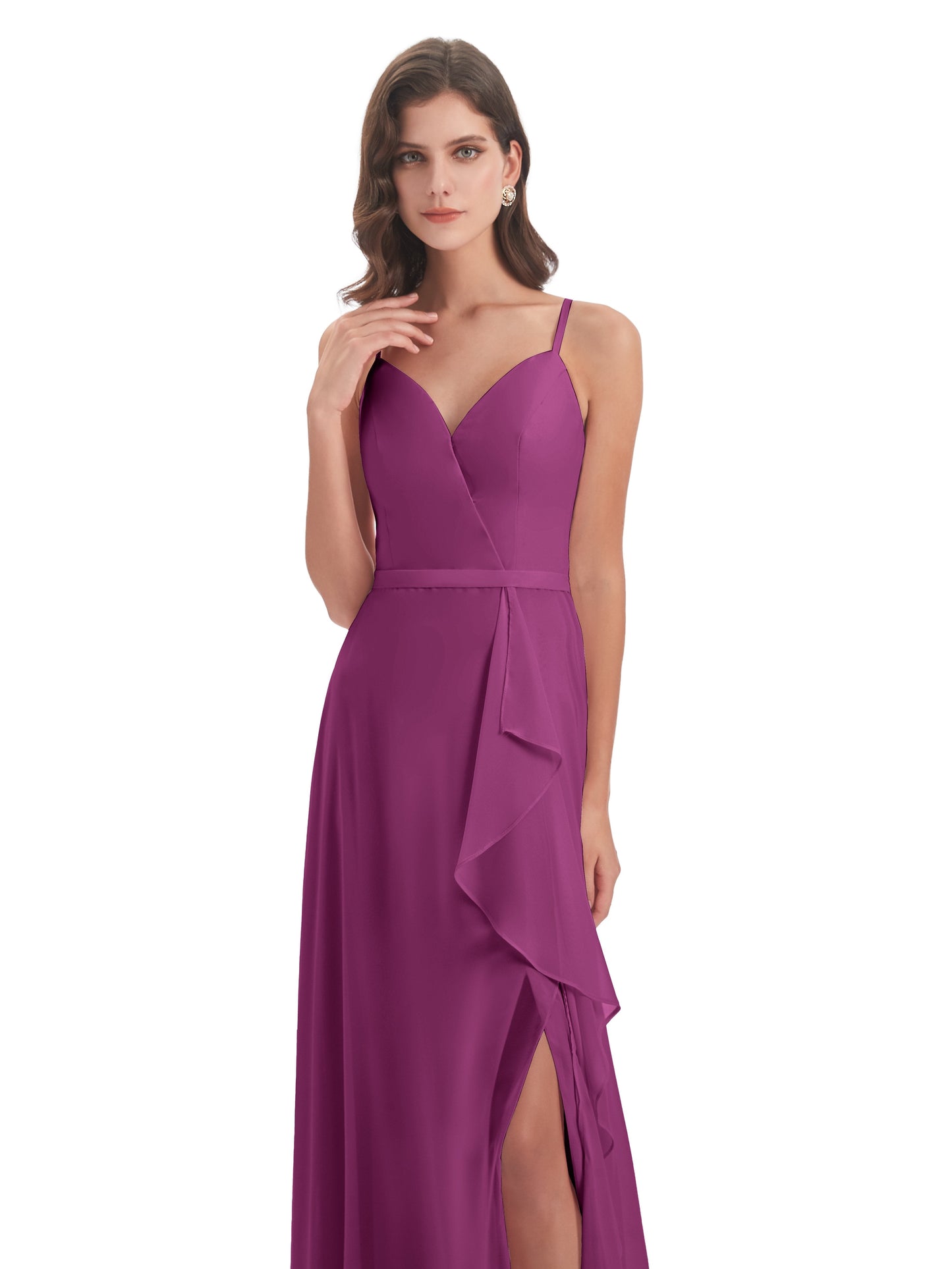 Delilah Sheath Spaghetti Straps Chiffon Long Bridesmaid Dresses