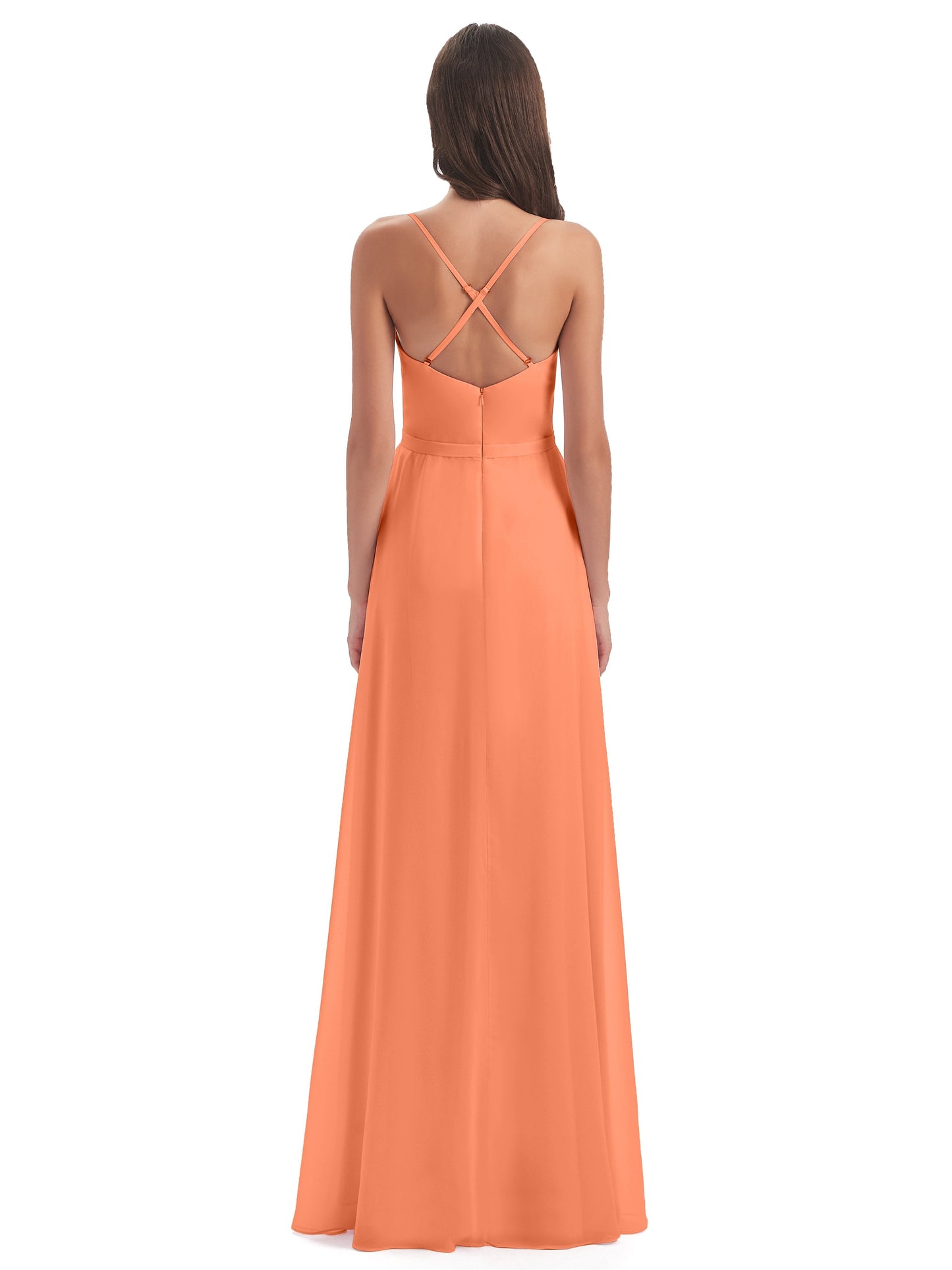 Delilah Sheath Spaghetti Straps Chiffon Long Bridesmaid Dresses