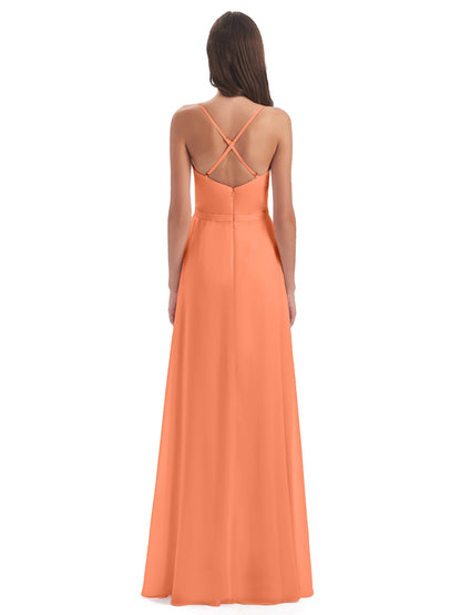 Delilah Sheath Spaghetti Straps Chiffon Long Bridesmaid Dresses